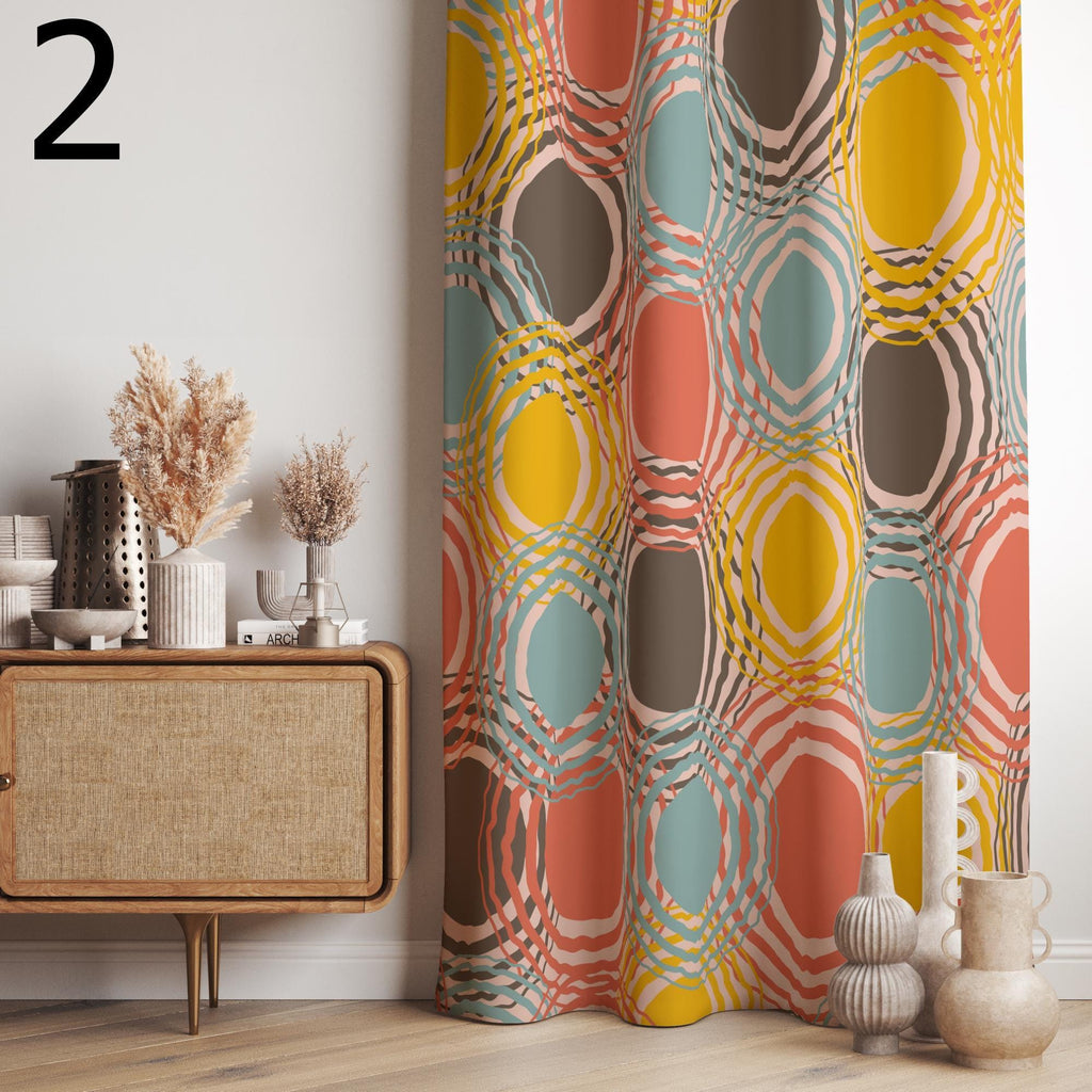Retro Curtains, Mcm Curtain, Abstract Retro Style Living Room Curtain, Mid Century Modern Curtain Panels, Modern Curtains