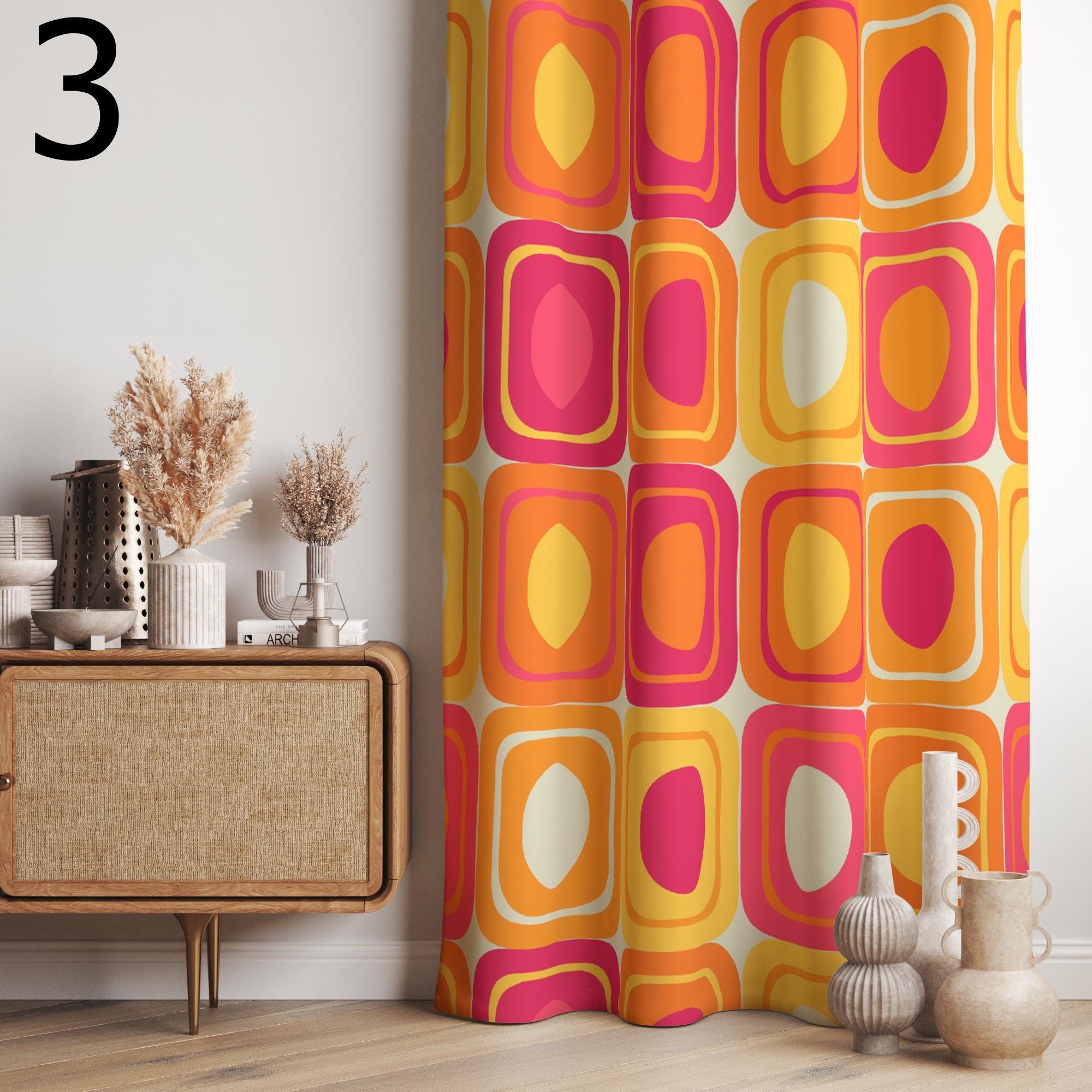Retro Curtains, Mcm Curtain, Abstract Retro Style Living Room Curtain, Mid Century Modern Curtain Panels, Modern Curtains