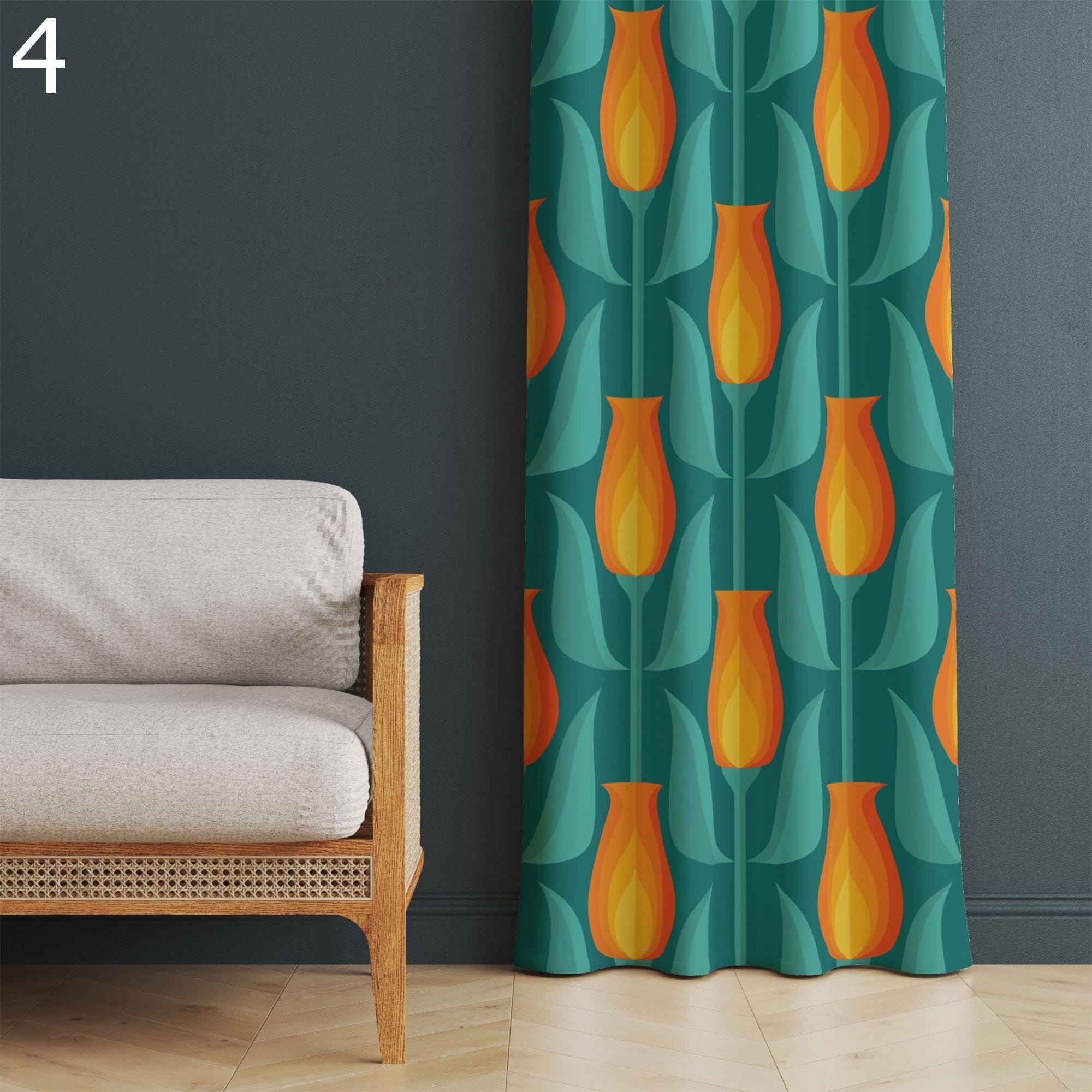Mid-Century Modern Curtains, 70s Retro Curtain, 70s Colorful Boho Window Curtain, Retro Vintage Inspired Print Curtains, MCM Window Drapes