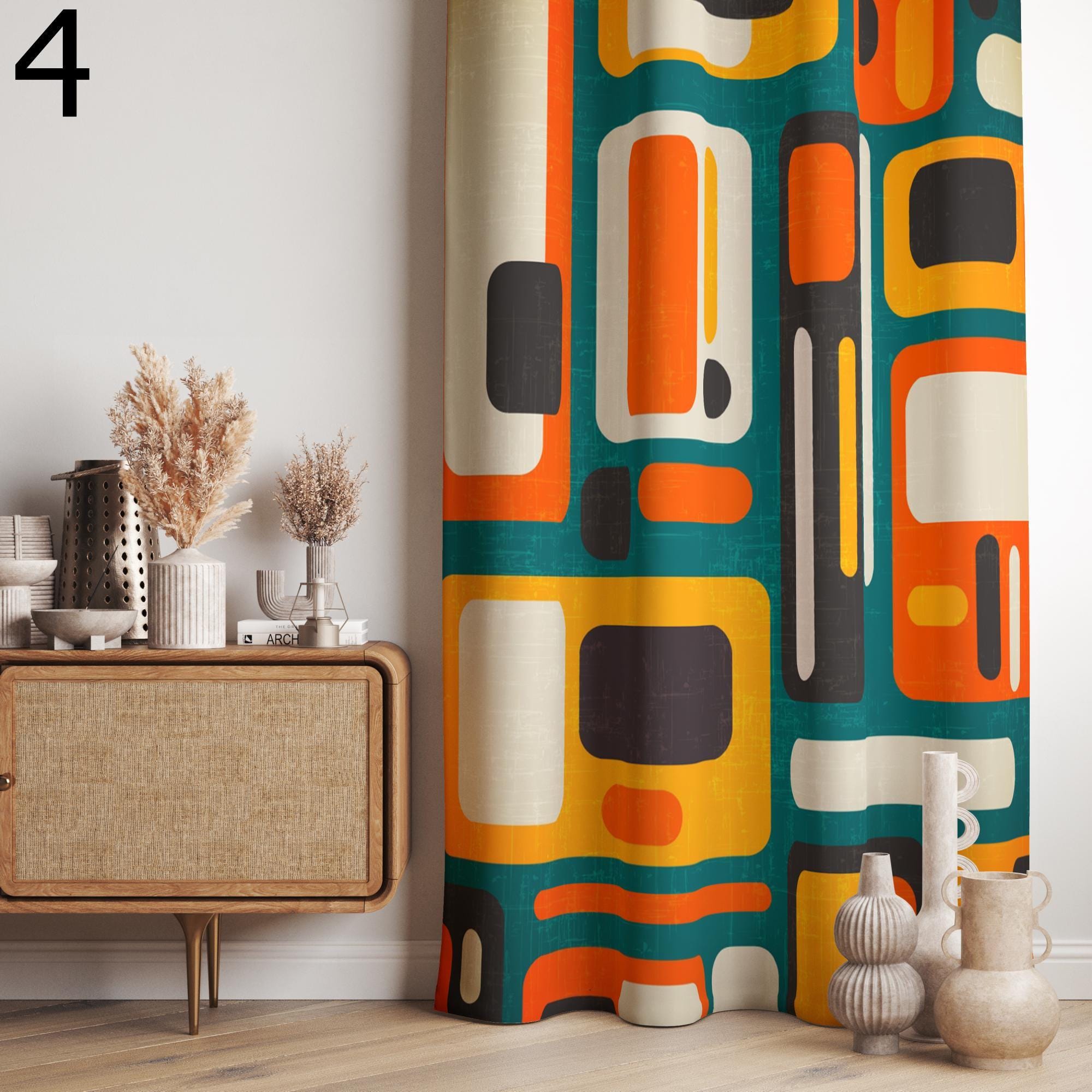 Mid Century Modern Retro Curtain Panel, 50s 60s Geometric Curtains, Abstract Curtain Panel, 70s Print Curtain Panel, Mcm Retro Curtains