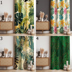 Tropical Leaves Printed Curtain Panels, Vintage Green Leaves Window Curtain, Botanical Printed Curtain, Boho Green Leaves Panel Curtain