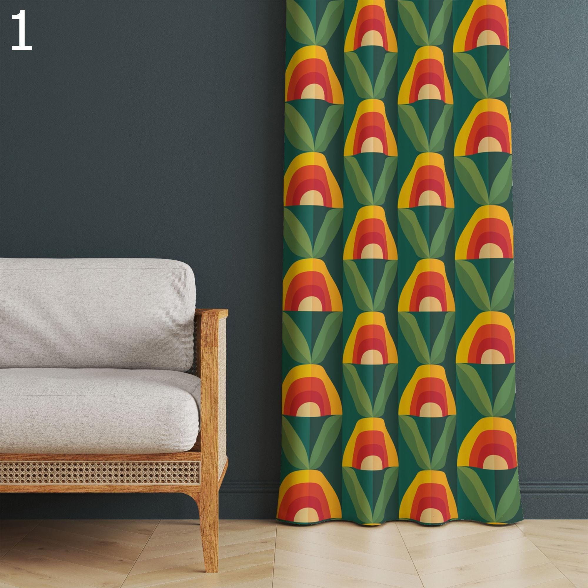 Mid-Century Modern Curtains, 70s Retro Curtain, 70s Colorful Boho Window Curtain, Retro Vintage Inspired Print Curtains, MCM Window Drapes
