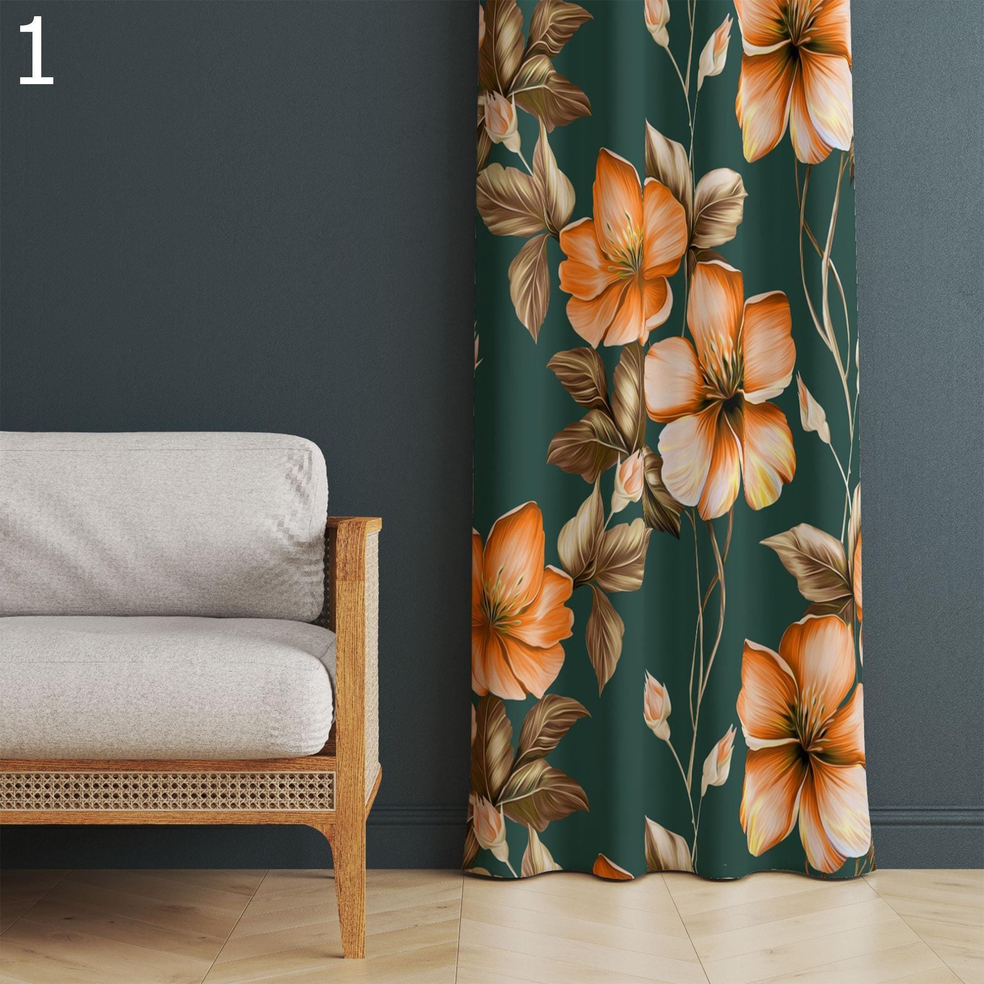 Boho Floral Curtain Panels, Modern Vintage Flowers Curtain, Retro Floral Printed Panel Curtains, Vintage Retro Floral Curtain Panels