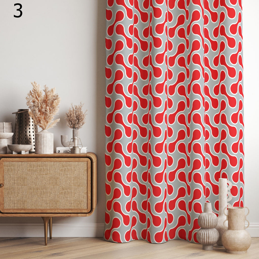 Mid Century Modern Curtain Panels, Retro Dotted Style Curtains, Mcm Abstract Retro Style Living Room Curtain, Modern Pink Red Curtains