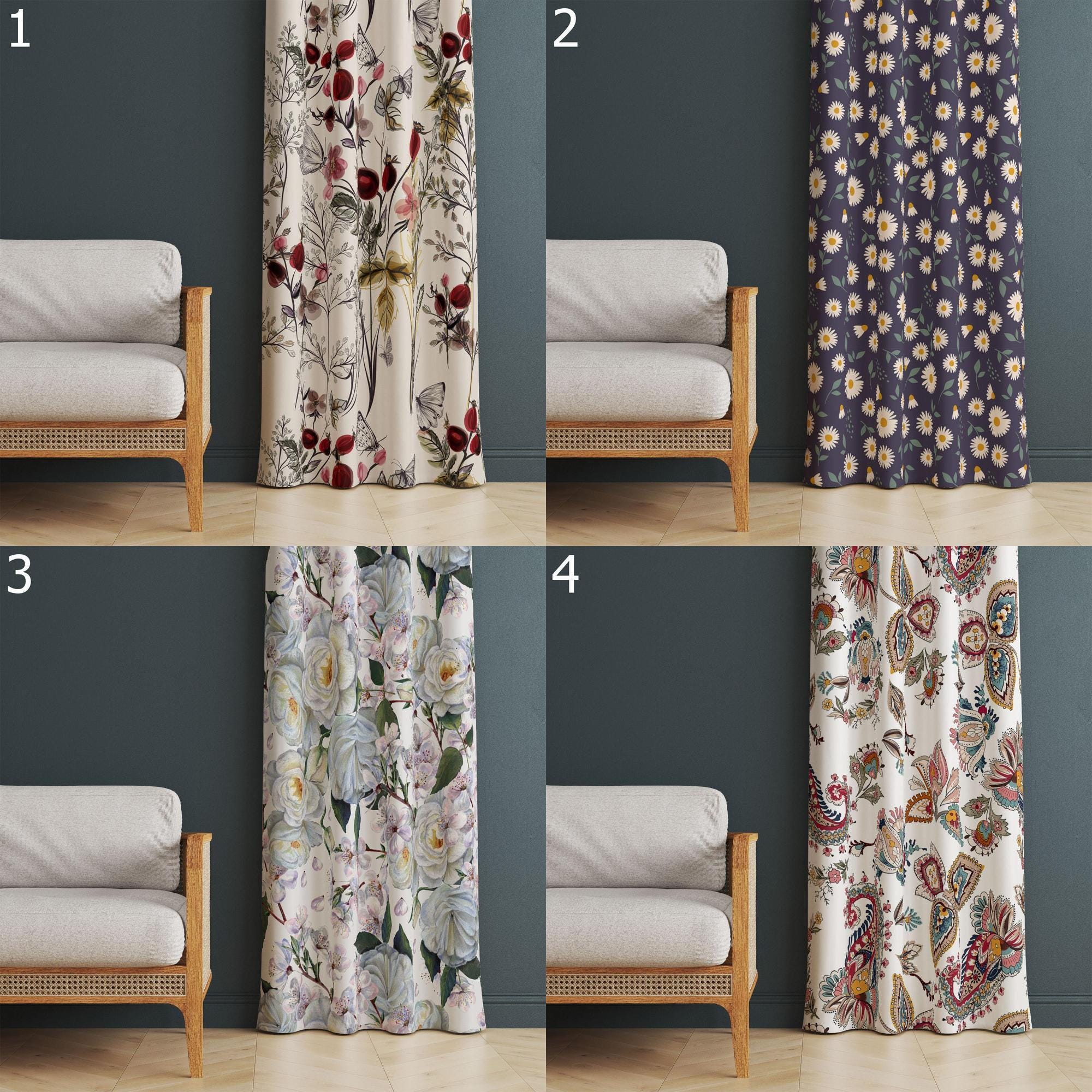 Floral Curtain, Vintage Botanic Flowers Drapes, Soft Floral Window Panels, Retro Floral Print Living Room Curtains, Elegant Floral Panels