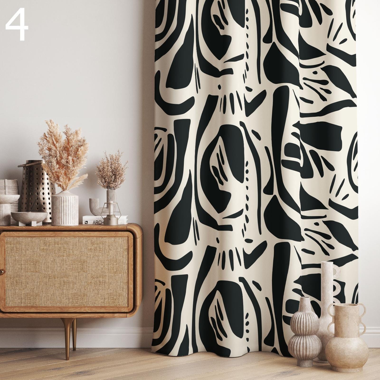 Modern Abstract Art Print Curtains, Boho Abstract Grommet Curtain, Colorful Abstract Panels, Modern Bohemian Blackout Curtain