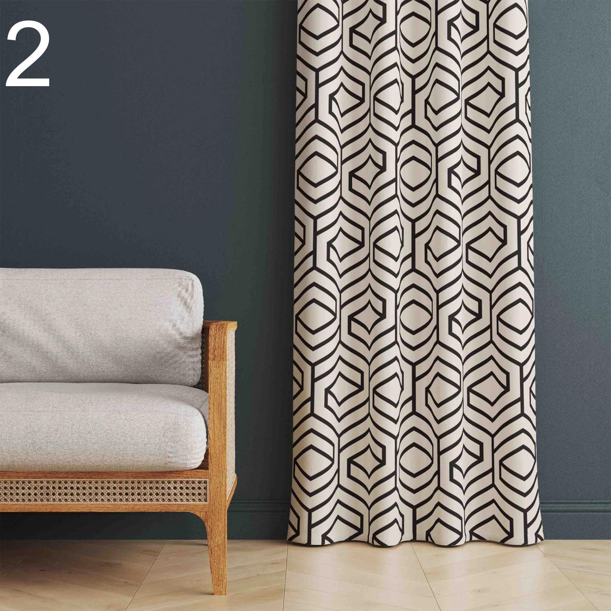 Mid Century Modern Curtain Panels, 70s Retro Printed Curtains, Modern Abstract Retro Style Living Room Curtain, Retro Modern Drapes