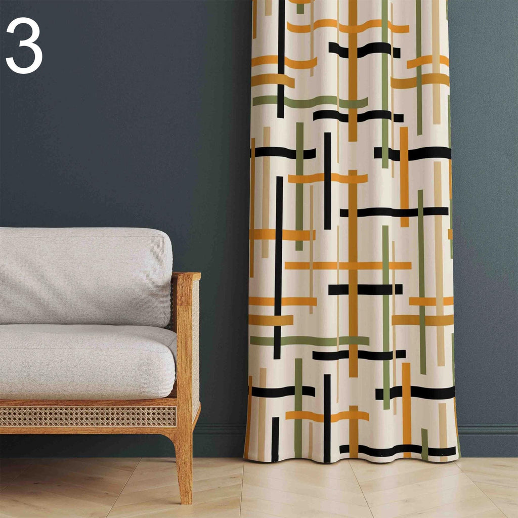 Mid Century Modern Curtain Panels, 70s Retro Printed Curtains, Modern Abstract Retro Style Living Room Curtain, Retro Modern Drapes