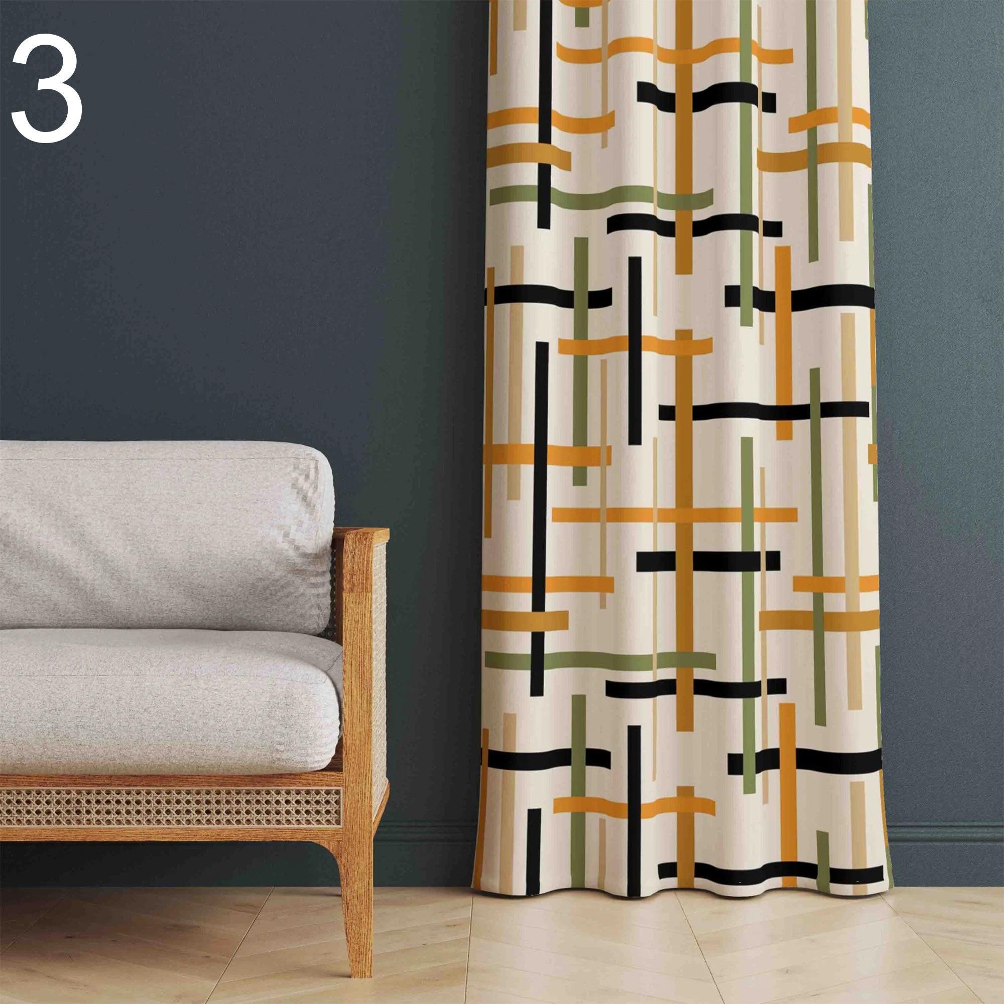 Mid Century Modern Curtain Panels, 70s Retro Printed Curtains, Modern Abstract Retro Style Living Room Curtain, Retro Modern Drapes