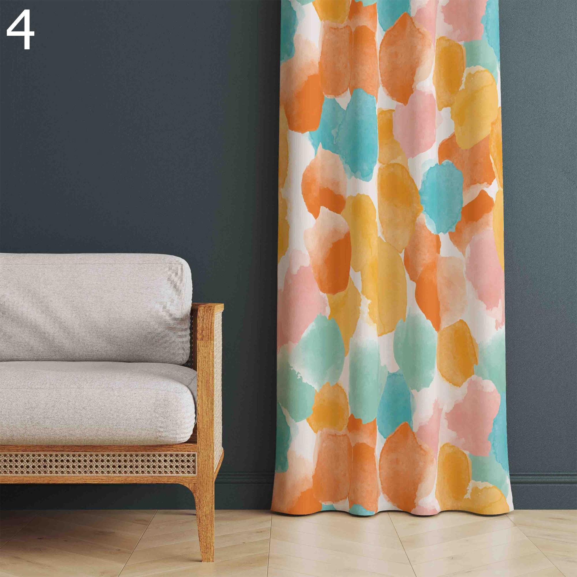 Modern Abstract Curtains, Face Line Abstract Drawing Curtain, Colorful Modern Face Line Art Grommet Curtain, Contemporary Face Line Drapes