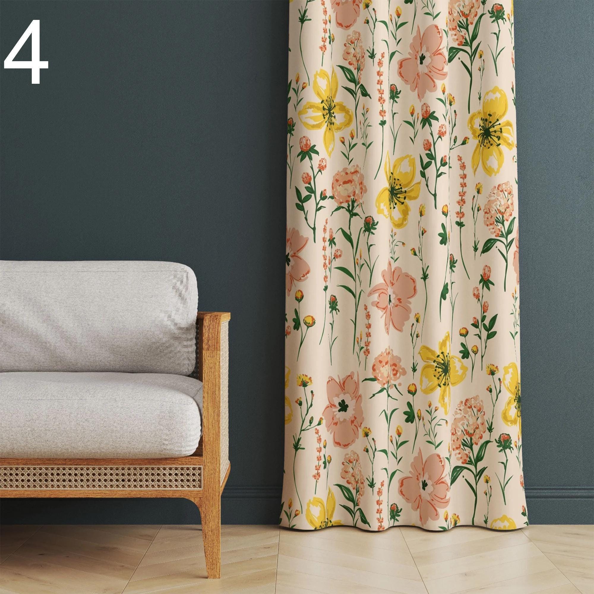 Floral Curtains, Colorful Dandelion Flowers Curtains, Redro Floral Printed Curtain Panels, Floral Retro Style Curtains