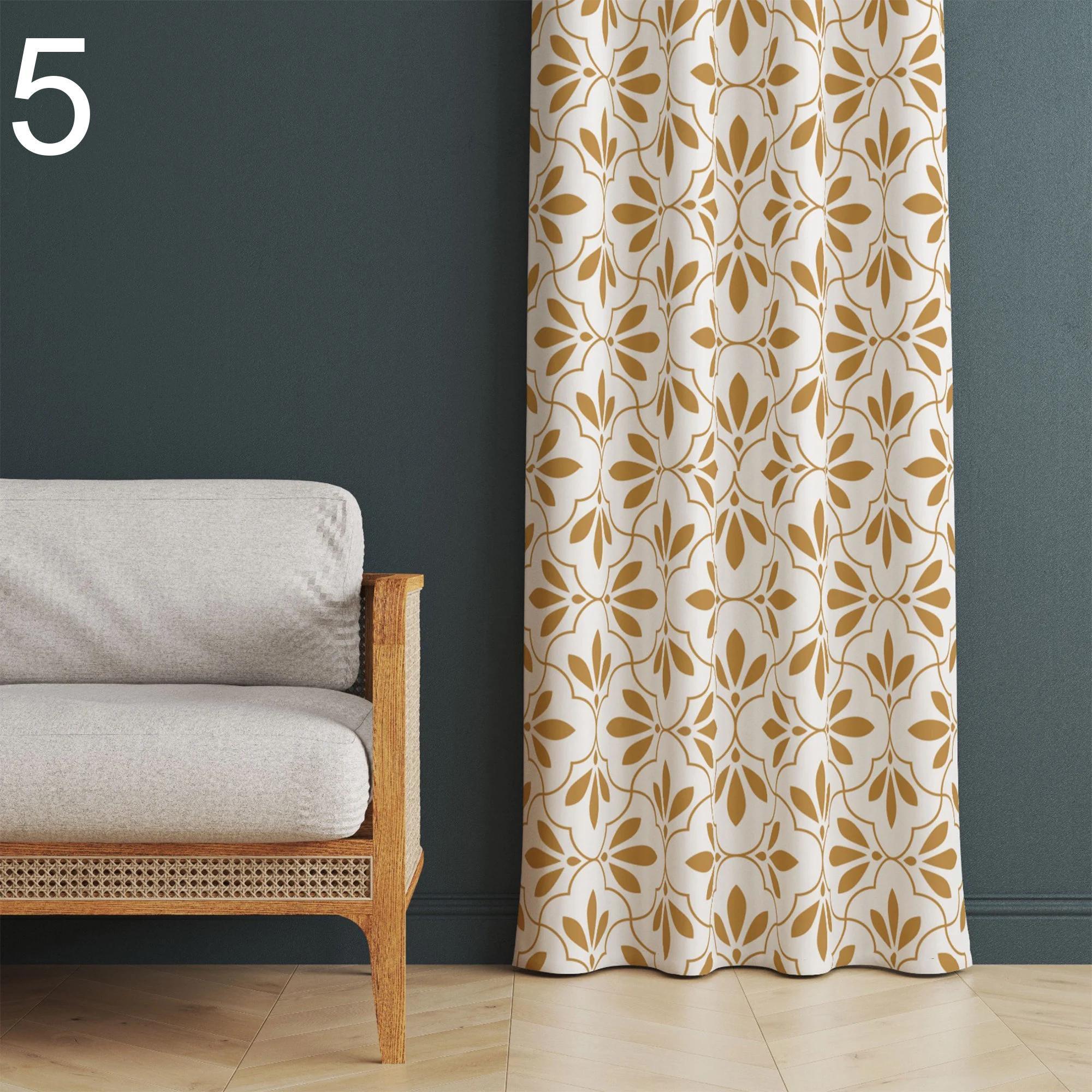 Mid Century Modern Curtain Panels, 70s Retro Printed Curtains, Modern Abstract Retro Style Living Room Curtain, Retro Modern Drapes