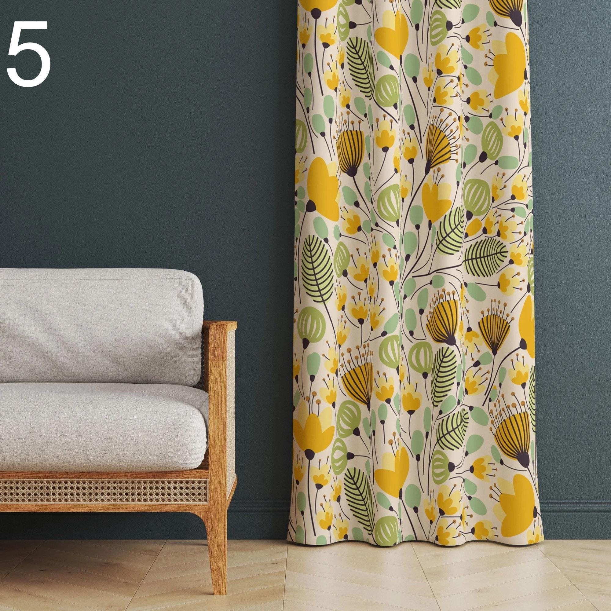 Floral Curtains, Colorful Dandelion Flowers Curtains, Redro Floral Printed Curtain Panels, Floral Retro Style Curtains