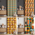 Retro Curtains, Mid Century Style Curtain, 70s Retro Window Curtains, Geometric Retro Abstract Curtains, Mcm Abstract Printed Curtain