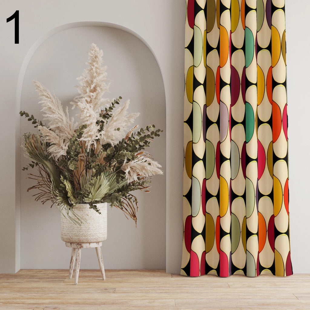 Mid Century Modern Curtain Panels, 70s Retro Boho Curtains, Retro WindowDrapes, Abstract Retro Style Living Room Curtain, 80s Boho Curtains