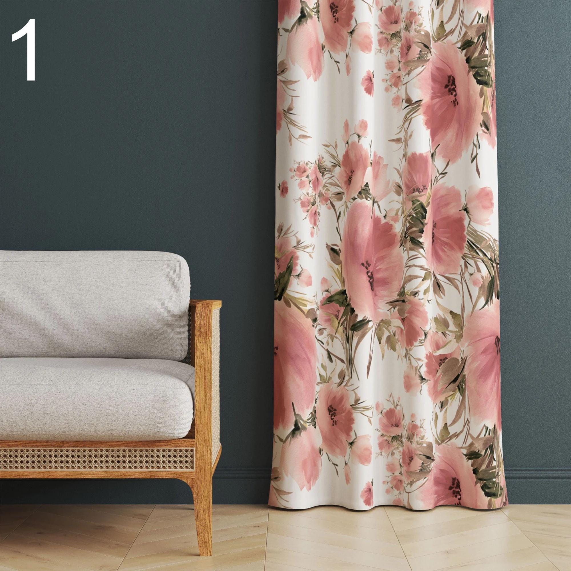 Floral Curtains, Colorful Dandelion Flowers Curtains, Redro Floral Printed Curtain Panels, Floral Retro Style Curtains