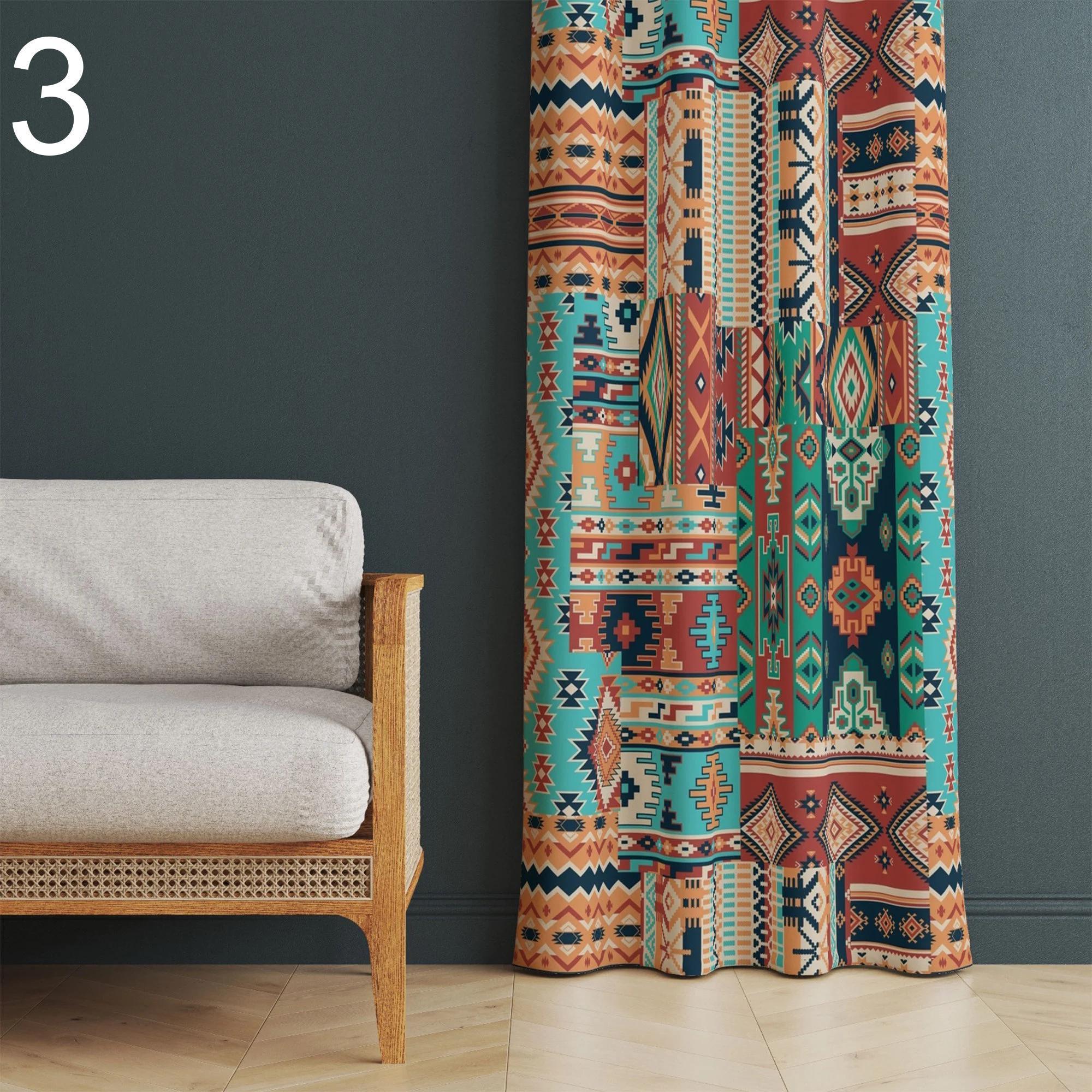 Southwestern Curtains, Ethnic Curtain Print Panels, Southwestern Drapes Panel, Western Blackout Curtains, Southwestern Grommet Curtain