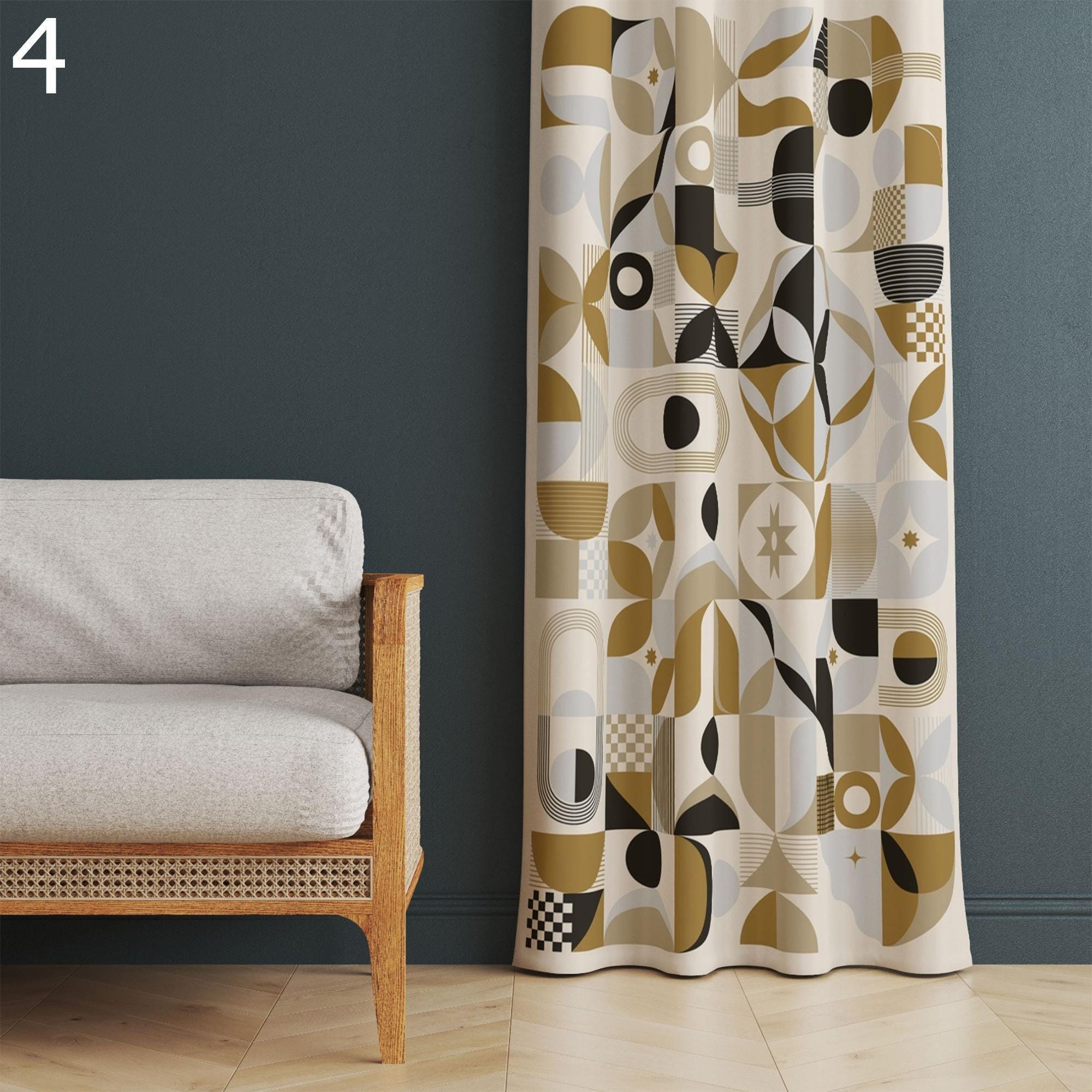 Modern Geometric Printed Curtain, Boho Abstract Curtains, Mid-Century Modern Panel Curtain, Geometric Art Panels, Minimalist Elegant Curtain