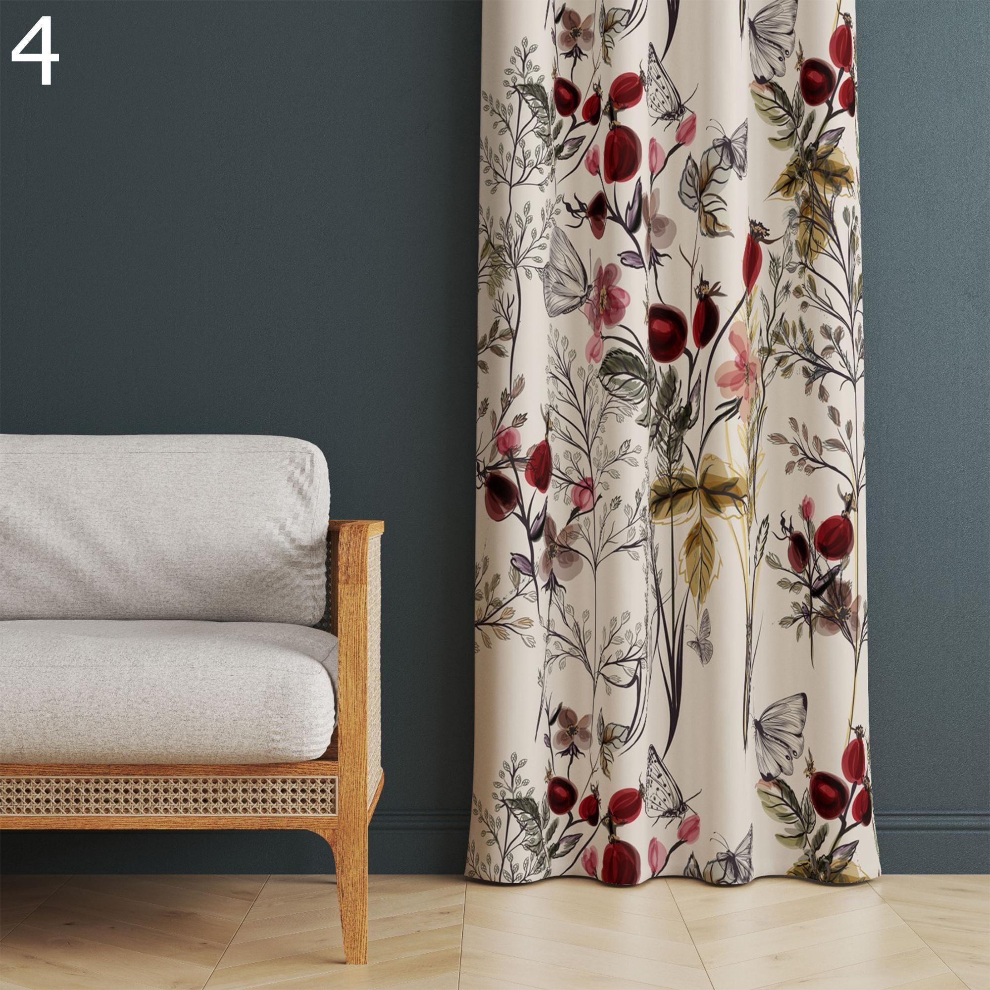 Vintage Floral Curtain Panels, Retro Floral Drapes, Floral Print Curtains, Botanical Blossom Drapes