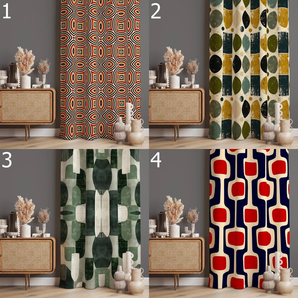 Retro Curtains, Mid Century Style Curtain, 70s Retro Window Curtains, Geometric Abstract Curtains, Mid Century Abstract Printed Curtain