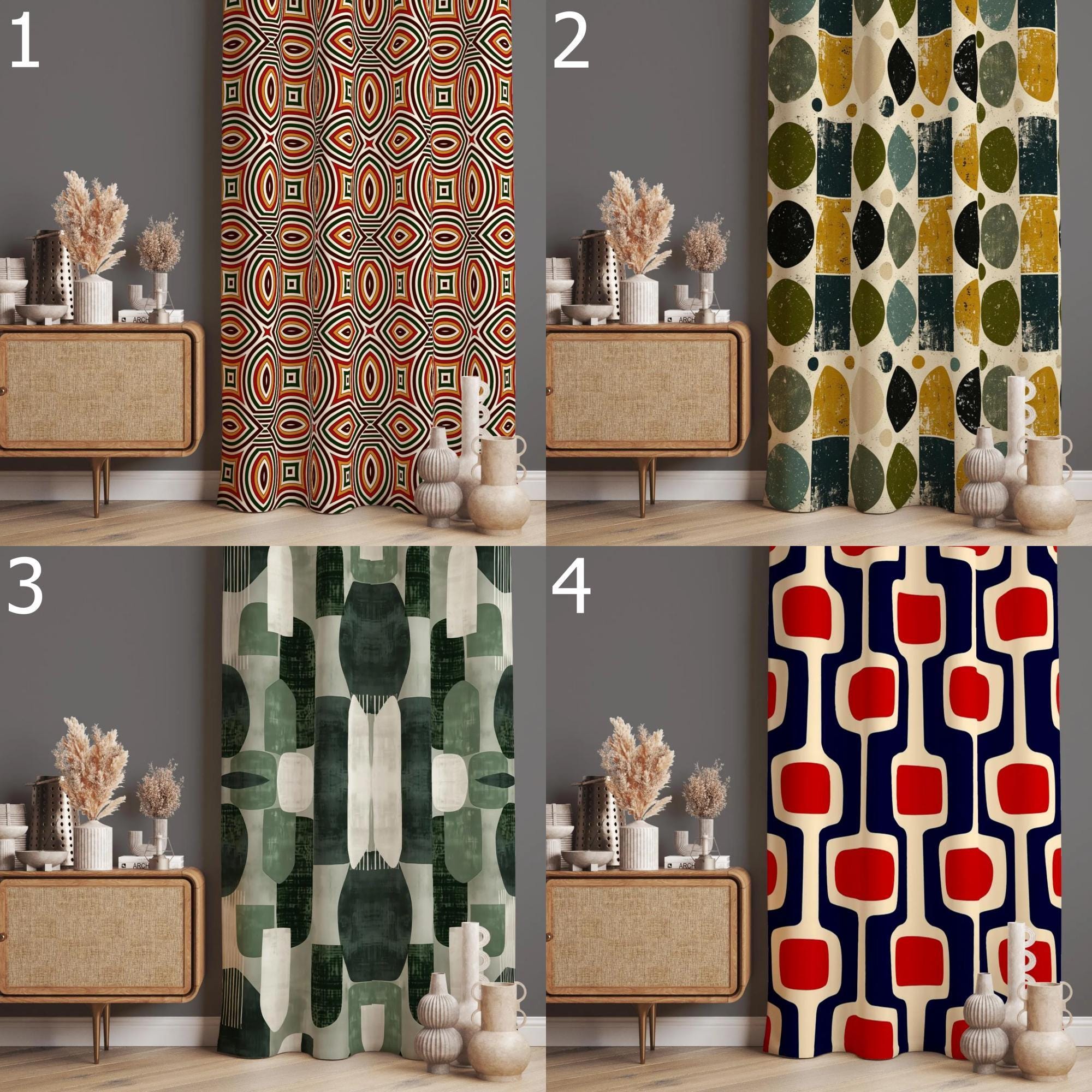 Retro Curtains, Mid Century Style Curtain, 70s Retro Window Curtains, Geometric Abstract Curtains, Mid Century Abstract Printed Curtain