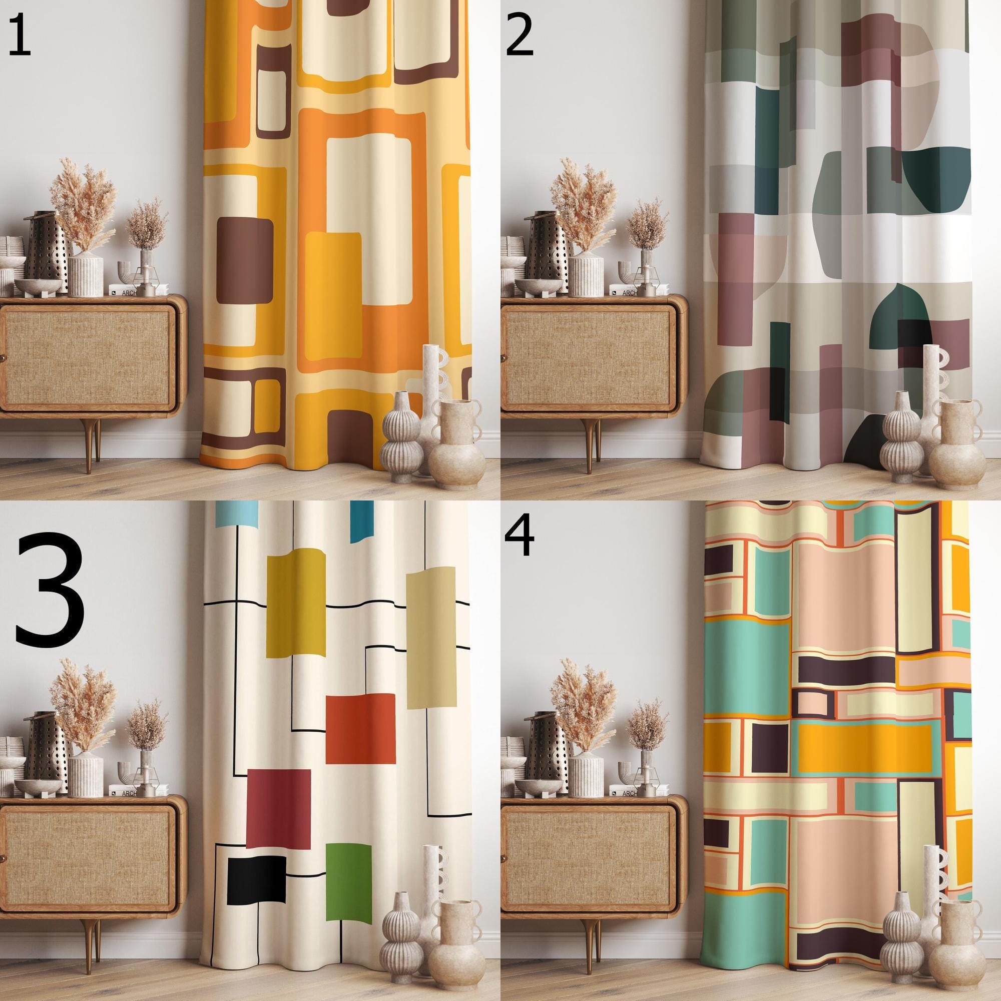 Mid Century Modern Curtains, 70s Bauhaus Curtains, Retro Blackout Curtain, Retro Grommet Curtain, Bauhaus Print Drapes, Mcm Curtains