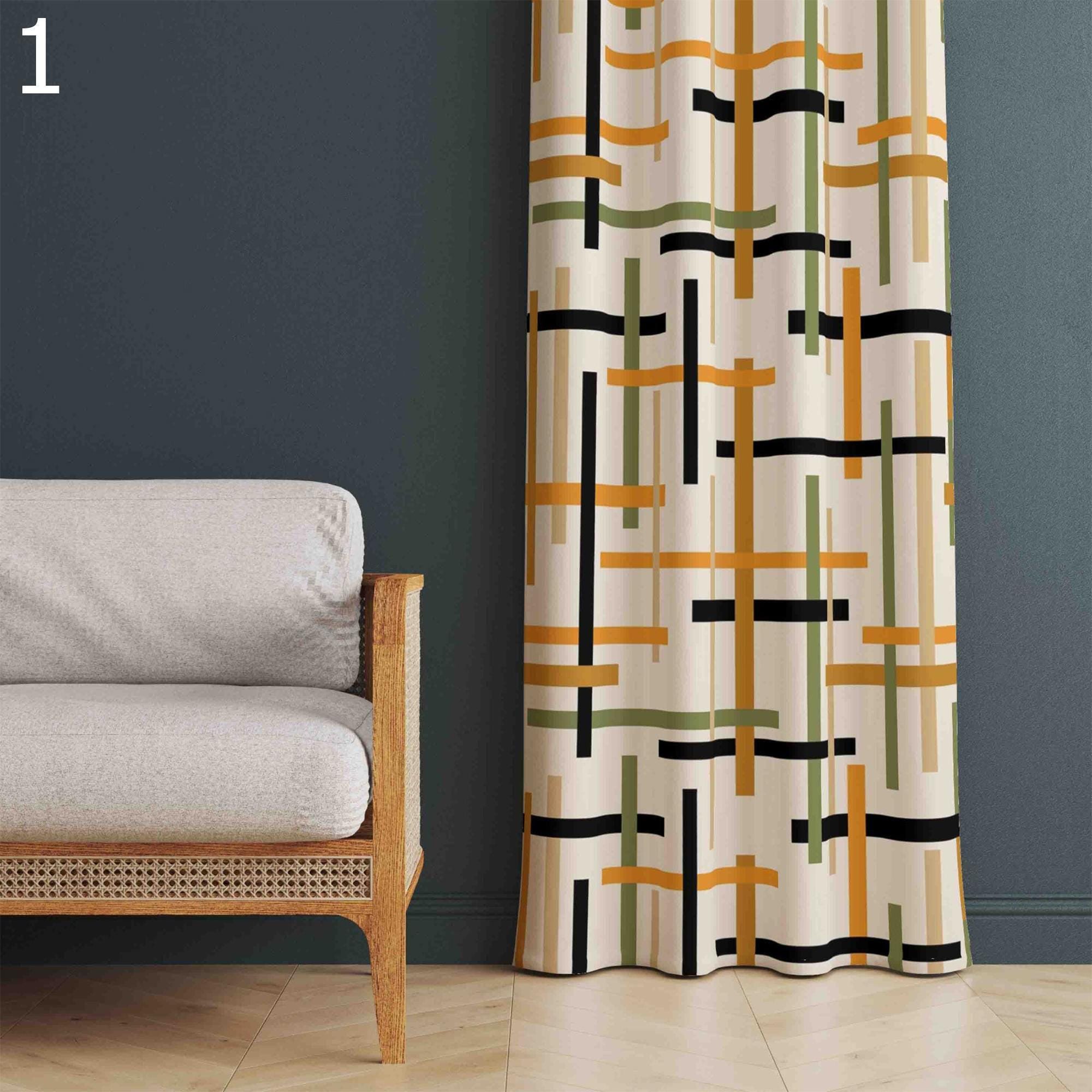 Mid Century Modern Curtains, Retro Geometric Drapes, 60s 70s Style Window Panels, Orange & Beige Abstract Curtain, Vintage Mod Decor Panels