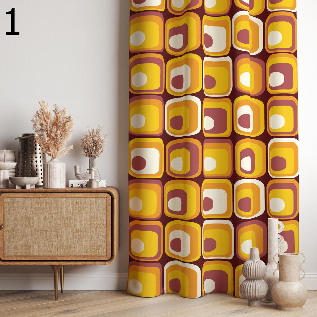 Mid Century Modern Curtain Panels, Retro Curtains, Mcm Curtain, Retro 60s 70s Mid Century Modern Geometric Window Curtain, Retro 70s Panel