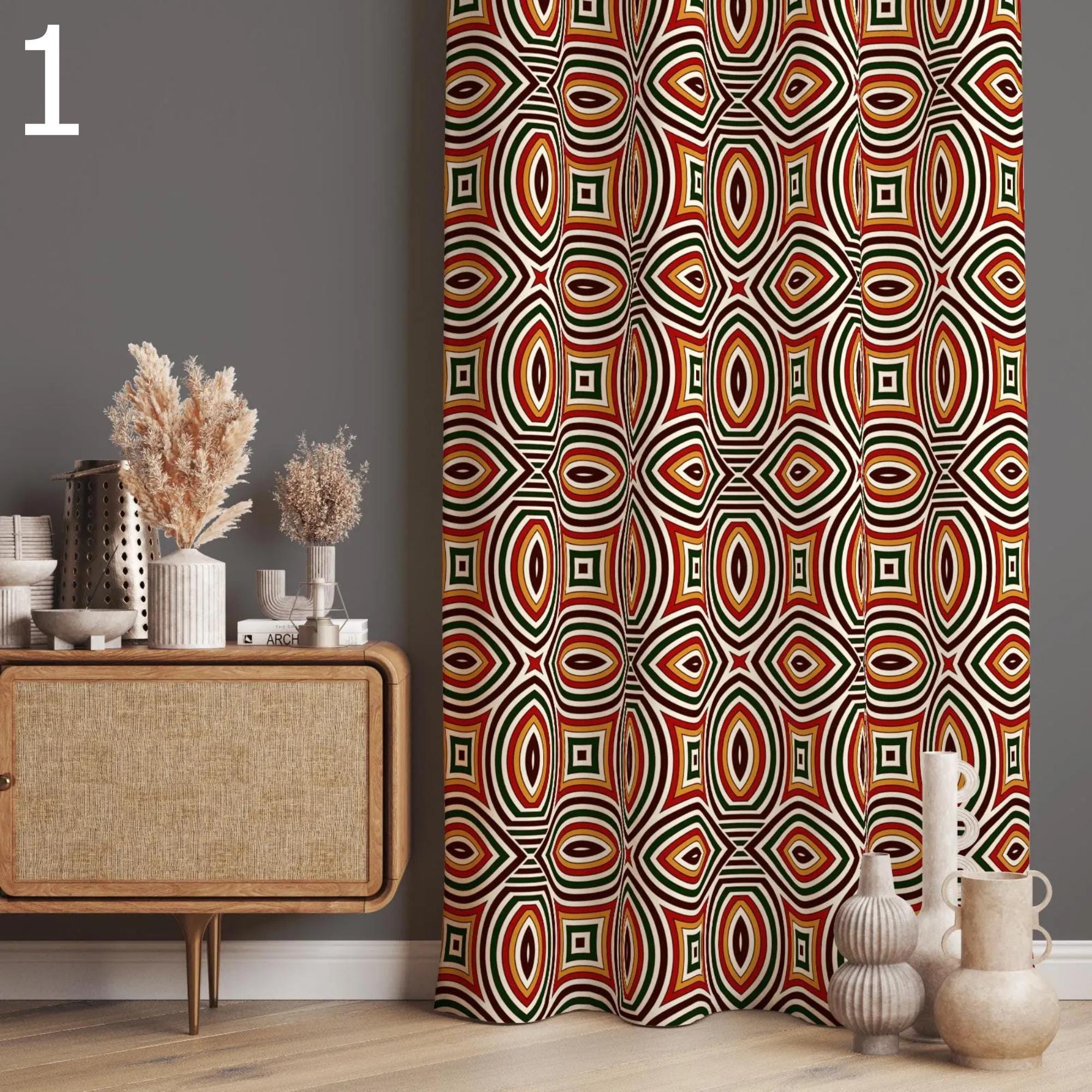 Retro Curtains, Mid Century Style Curtain, 70s Retro Window Curtains, Geometric Abstract Curtains, Mid Century Abstract Printed Curtain