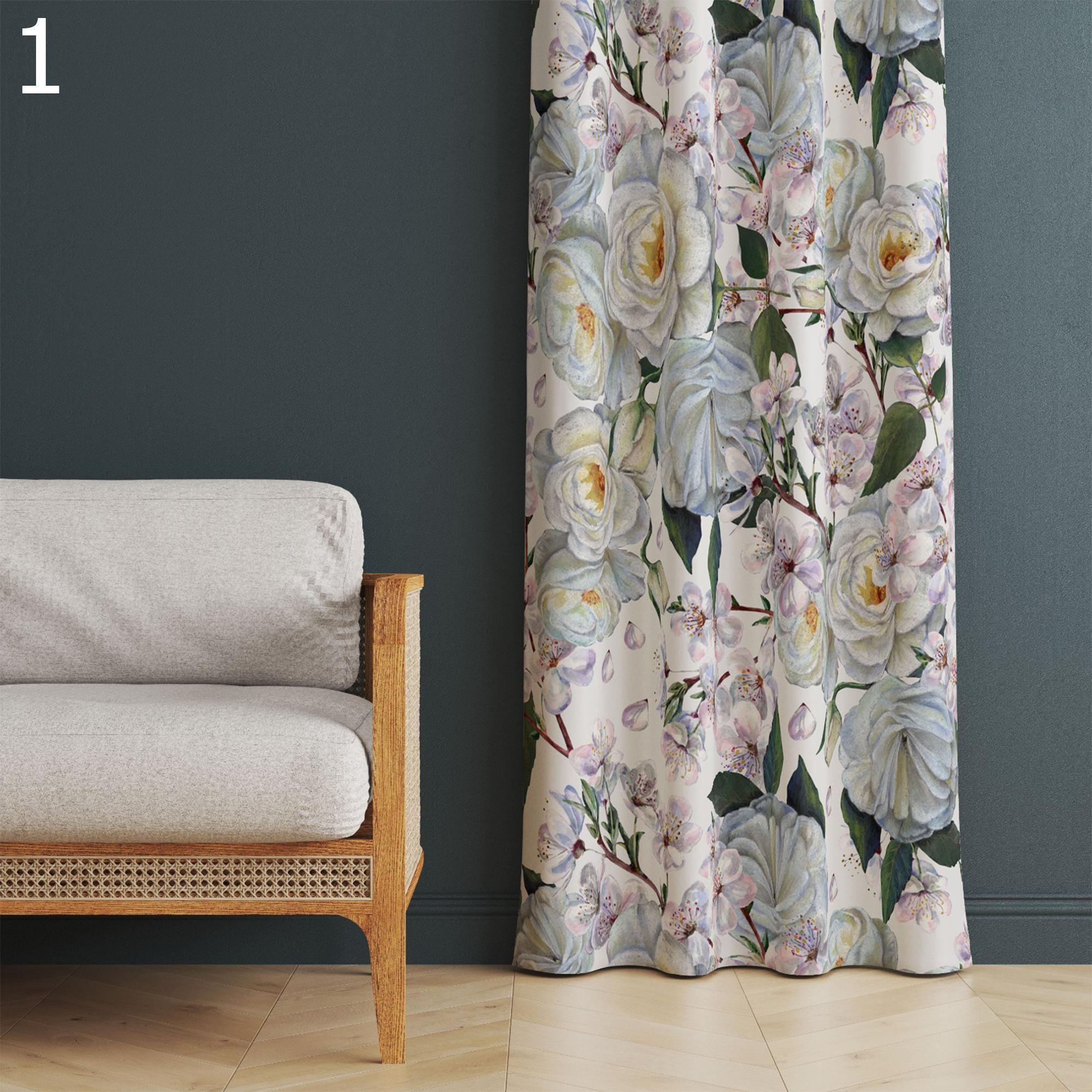 Vintage Floral Curtain Panels, Retro Floral Drapes, Floral Print Curtains, Botanical Blossom Drapes