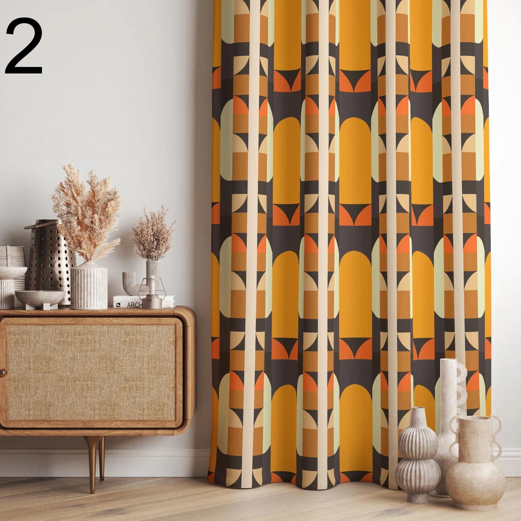 Mid Century Modern Curtain Panels, Retro Curtains, Hippie Retro Window Curtain, Abstract Retro Style Living Room Curtain, Boho Curtains