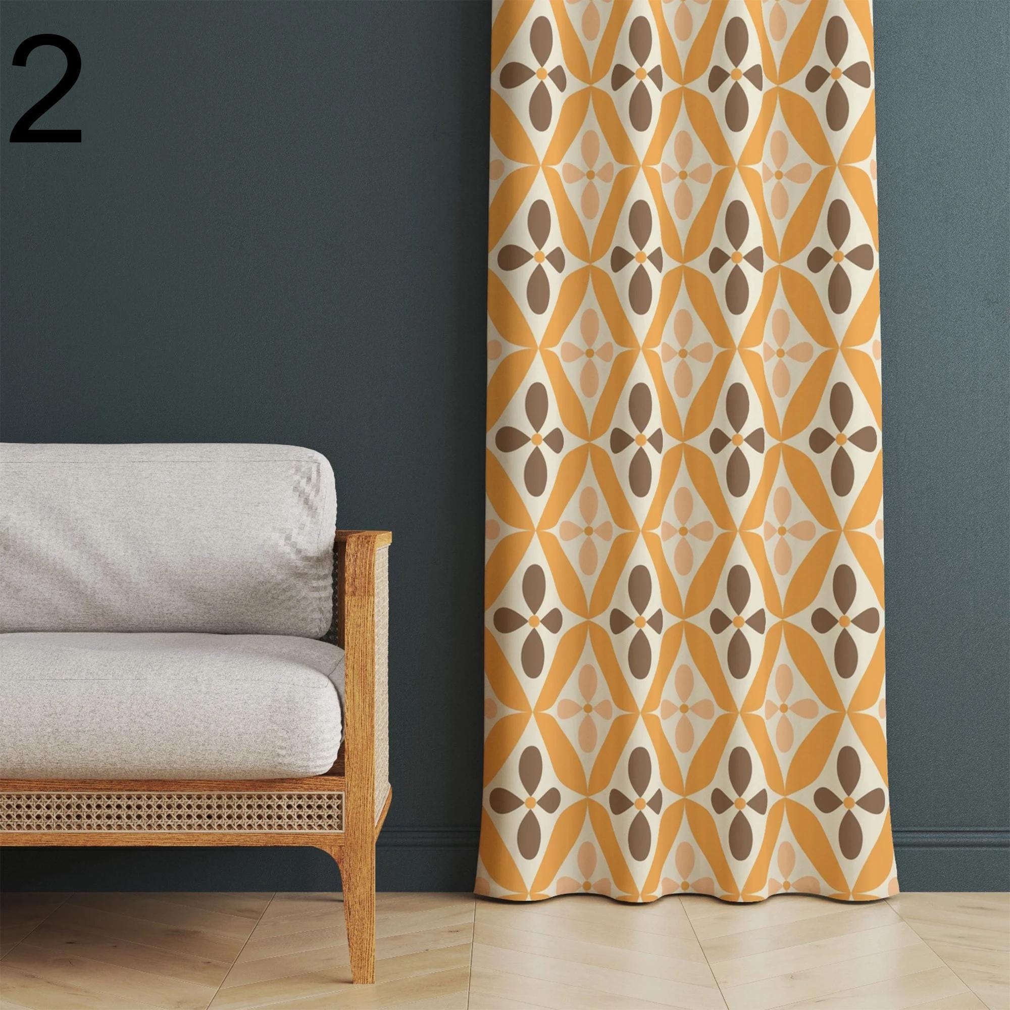 Retro Curtains, Boho Rainbow Retro Curtains, 70s Print Curtain, Abstract Curtain Panel, Golden Orange 1970s Curtain, Mid-Century Curtain
