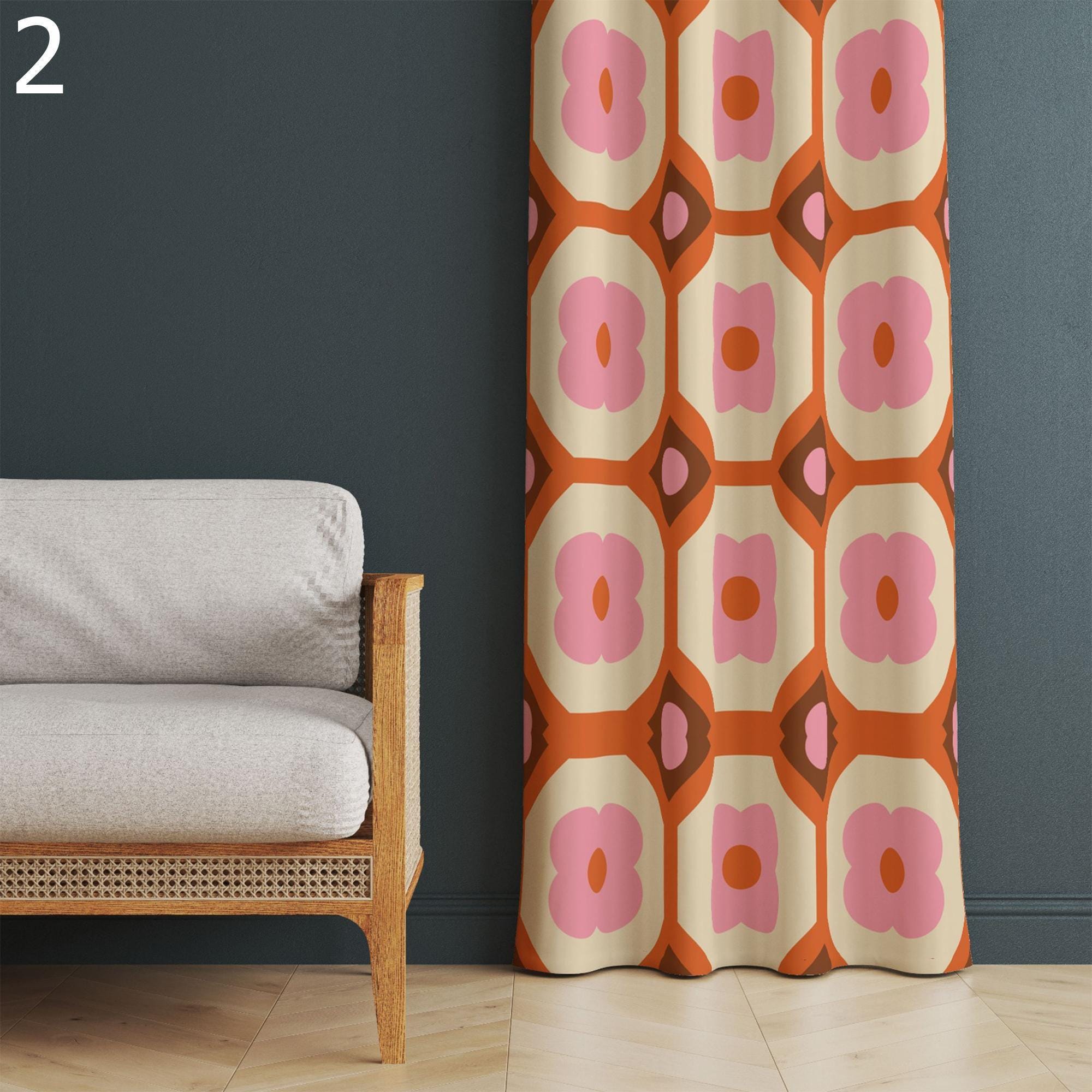 70s Retro Curtain, Retro Boho Curtain Panel, Retro Rod Pocket Curtain, Mid Century Grommet Colorful Curtains