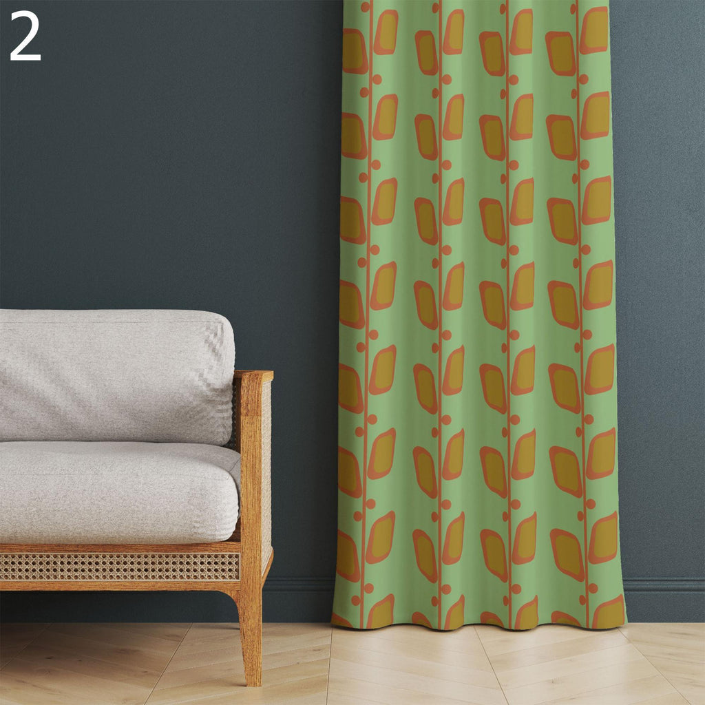 Mid-Century Modern Panel Curtains, Retro Geometric Window Grommet Drapes, Botanical Abstract Curtains, Boho Scandinavian Blackout Curtain