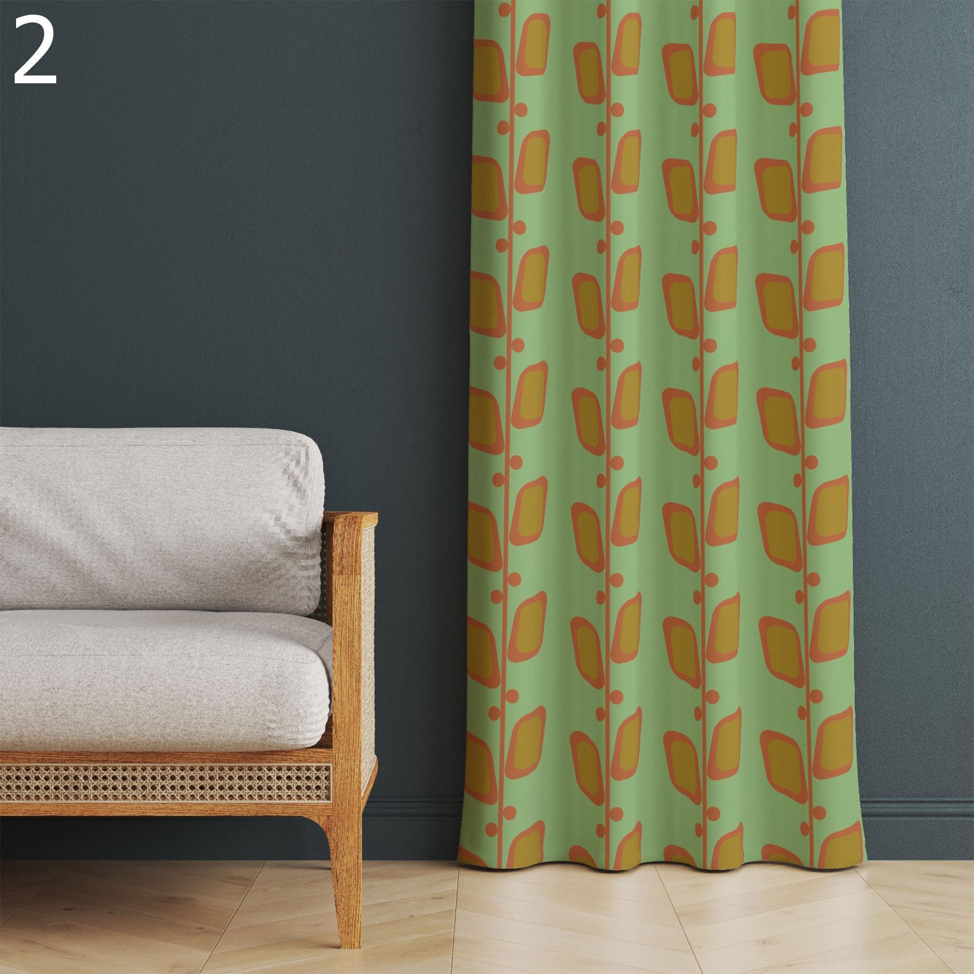 Mid-Century Modern Panel Curtains, Retro Geometric Window Grommet Drapes, Botanical Abstract Curtains, Boho Scandinavian Blackout Curtain