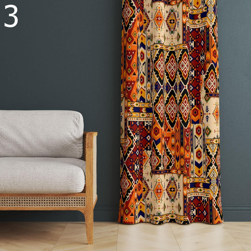 Southwestern Tribal Curtains, Aztec Boho Window Panels, Ethnic Geometric Prints Drapes, Boho Drape Panels