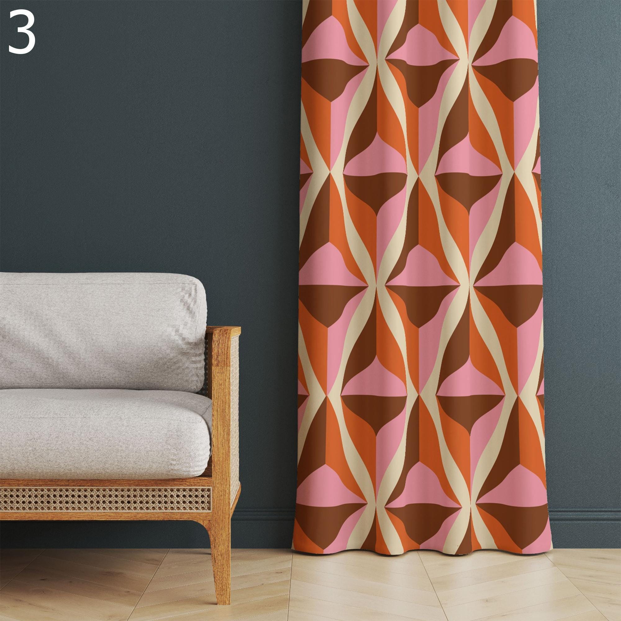 70s Retro Curtain, Retro Boho Curtain Panel, Retro Rod Pocket Curtain, Mid Century Grommet Colorful Curtains