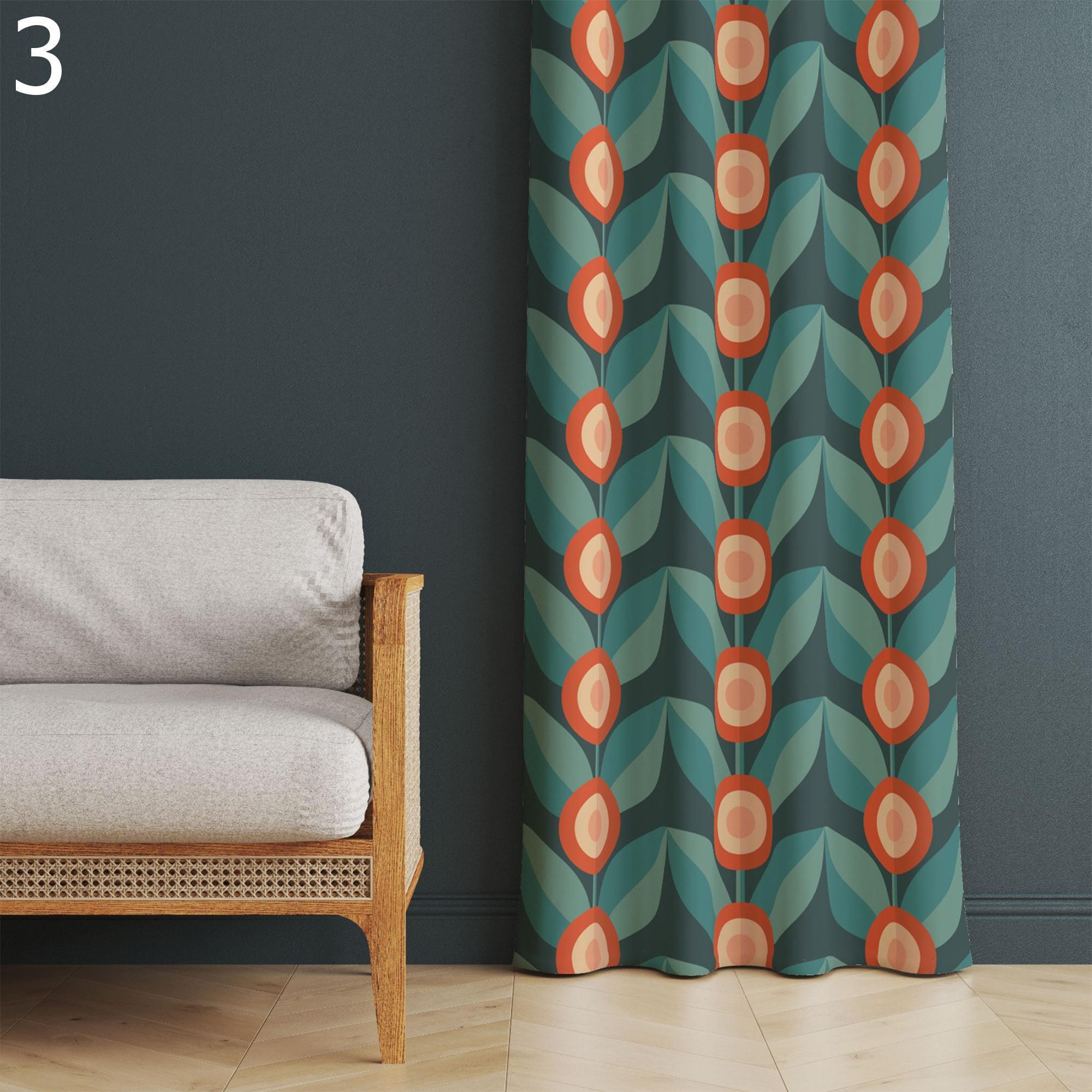 Mid-Century Modern Panel Curtains, Retro Geometric Window Grommet Drapes, Botanical Abstract Curtains, Boho Scandinavian Blackout Curtain