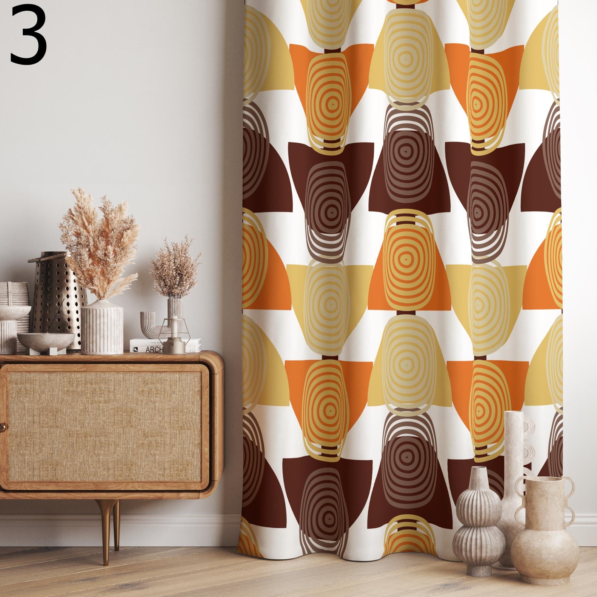 Retro Modern Curtains, Mid Century Modern Curtain Panels, 80s Retro Window Curtain, Abstract Retro Style Living Room Curtain, 70s Curtains