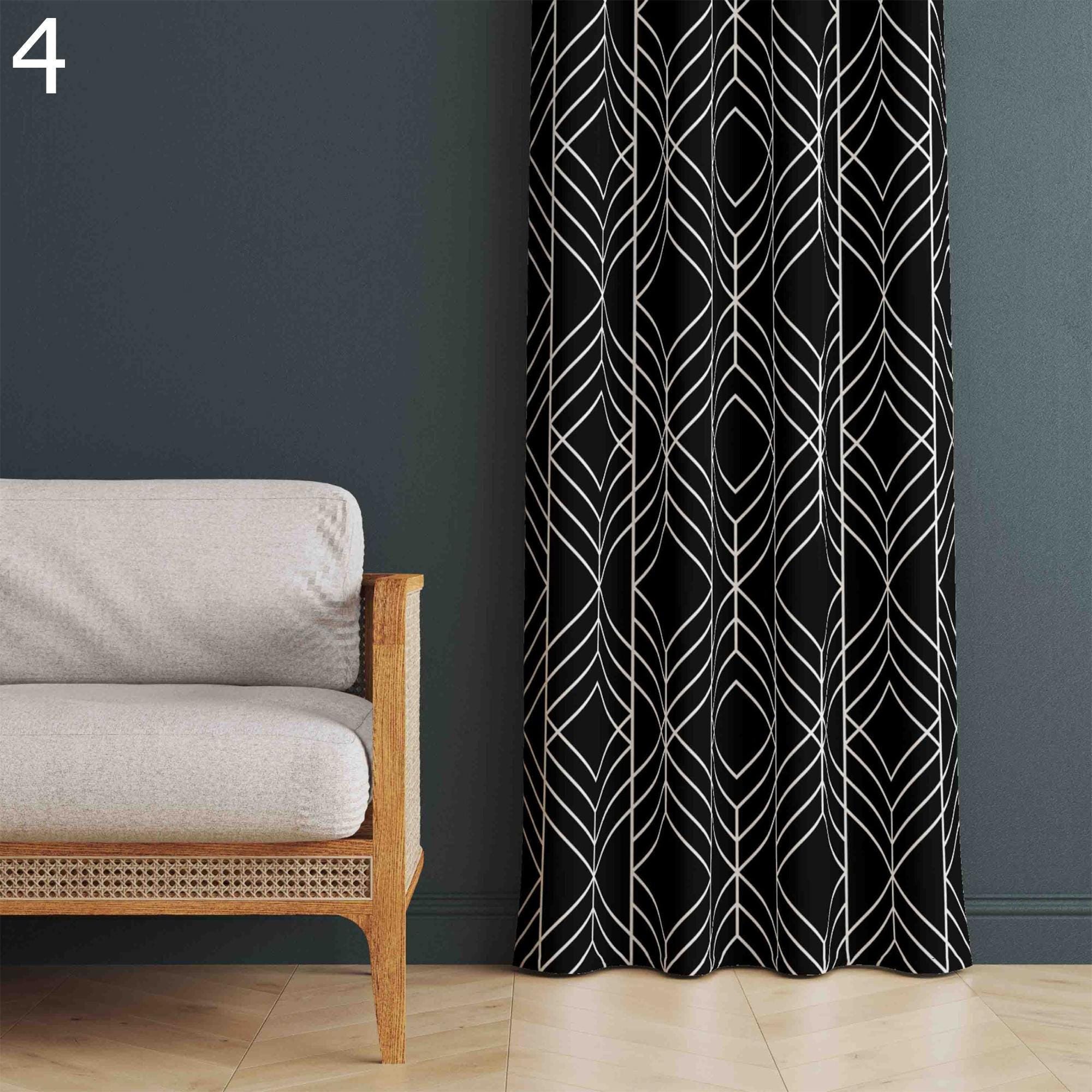 Black Curtain Panels, Retro Boho Curtains, Mcm Curtain, Abstract Retro Style Living Room Curtain, Mod Curtains