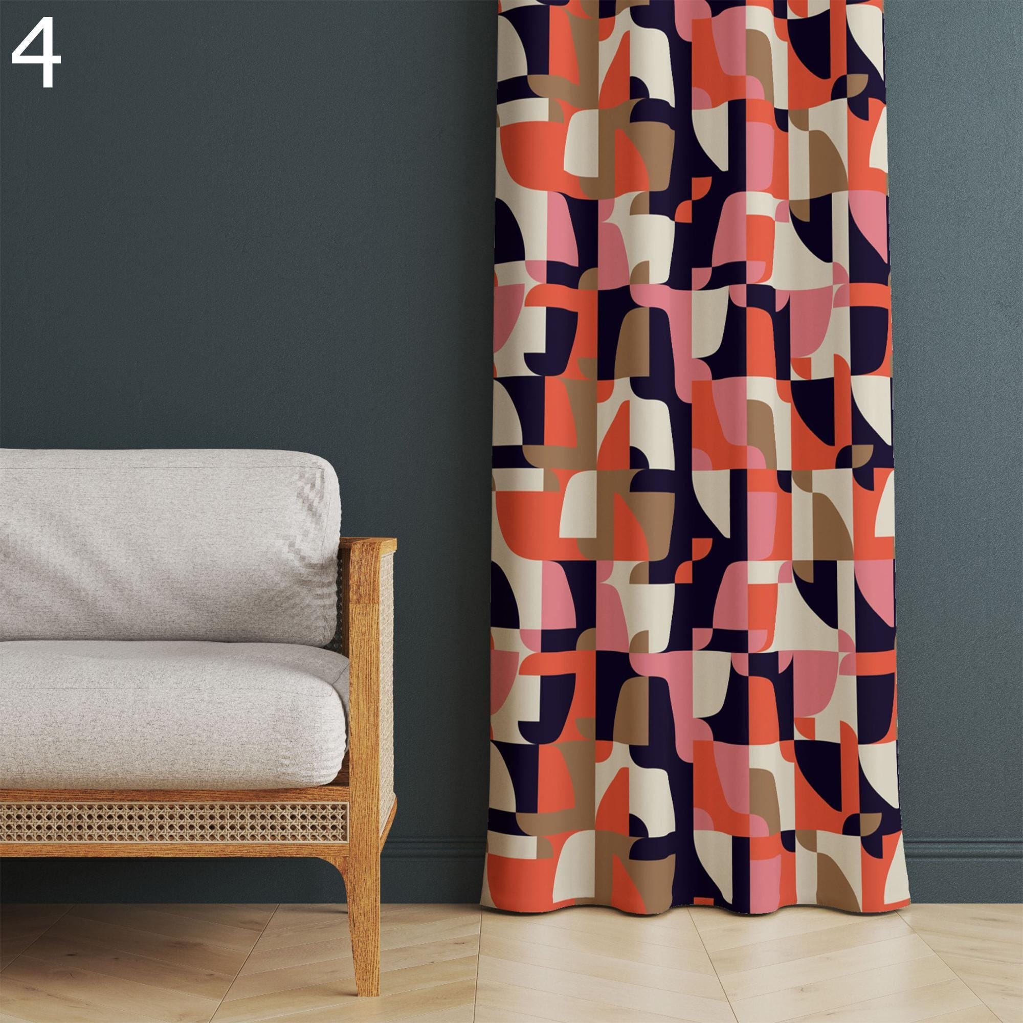 70s Retro Curtain, Retro Boho Curtain Panel, Retro Rod Pocket Curtain, Mid Century Grommet Colorful Curtains