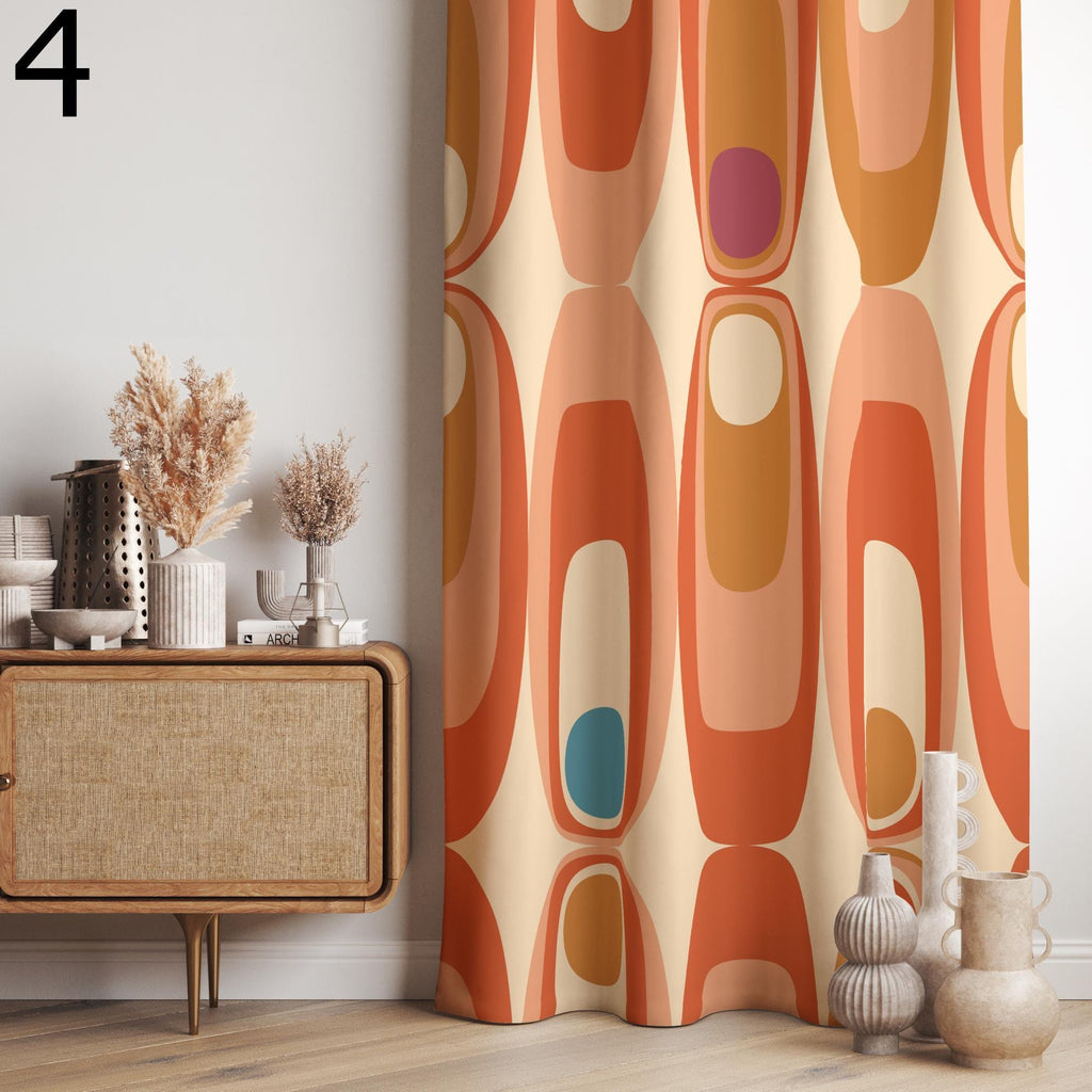 Retro Modern Curtains, Mid Century Modern Curtain Panels, 80s Retro Window Curtain, Abstract Retro Style Living Room Curtain, 70s Curtains