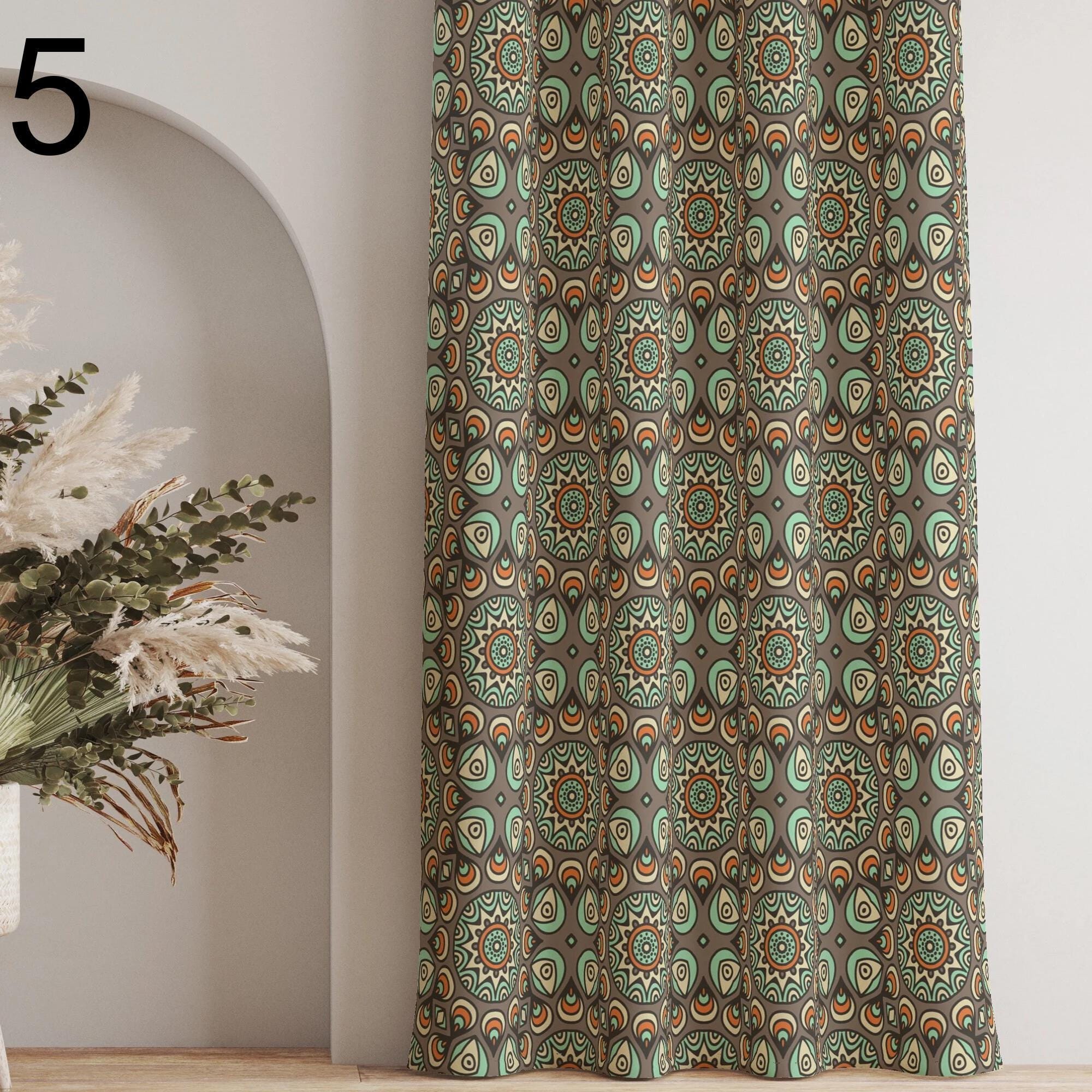 Retro Curtains, Boho Rainbow Retro Curtains, 70s Print Curtain, Abstract Curtain Panel, Golden Orange 1970s Curtain, Mid-Century Curtain