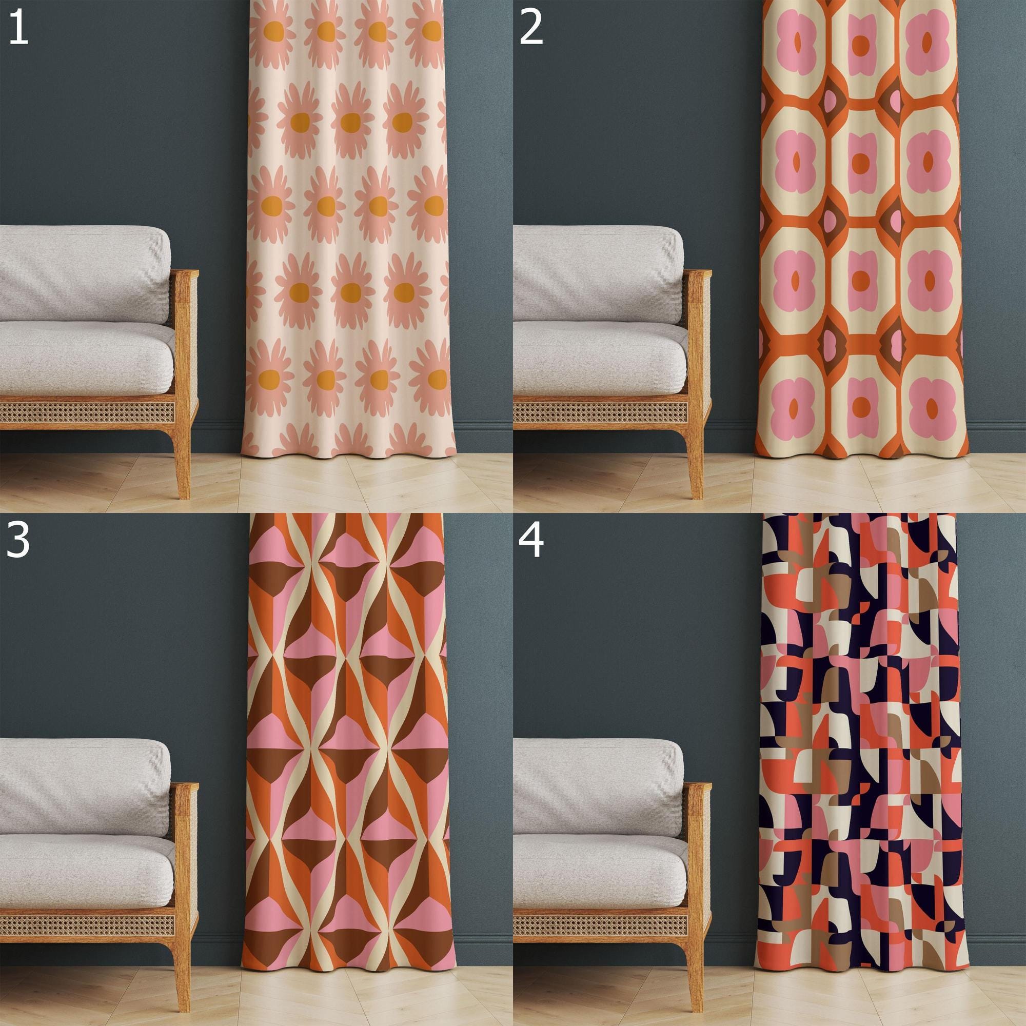70s Retro Curtain, Retro Boho Curtain Panel, Retro Rod Pocket Curtain, Mid Century Grommet Colorful Curtains