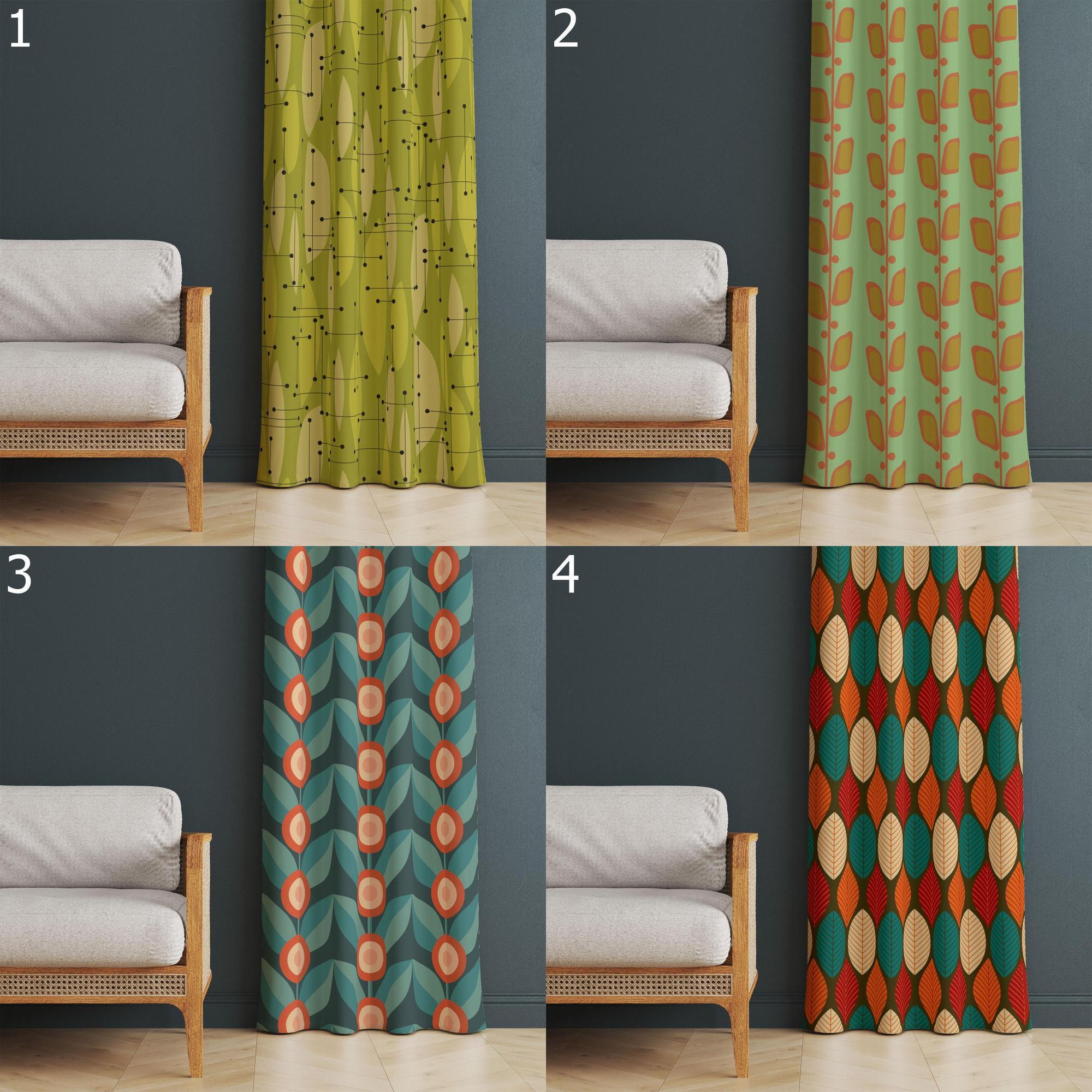 Mid-Century Modern Panel Curtains, Retro Geometric Window Grommet Drapes, Botanical Abstract Curtains, Boho Scandinavian Blackout Curtain