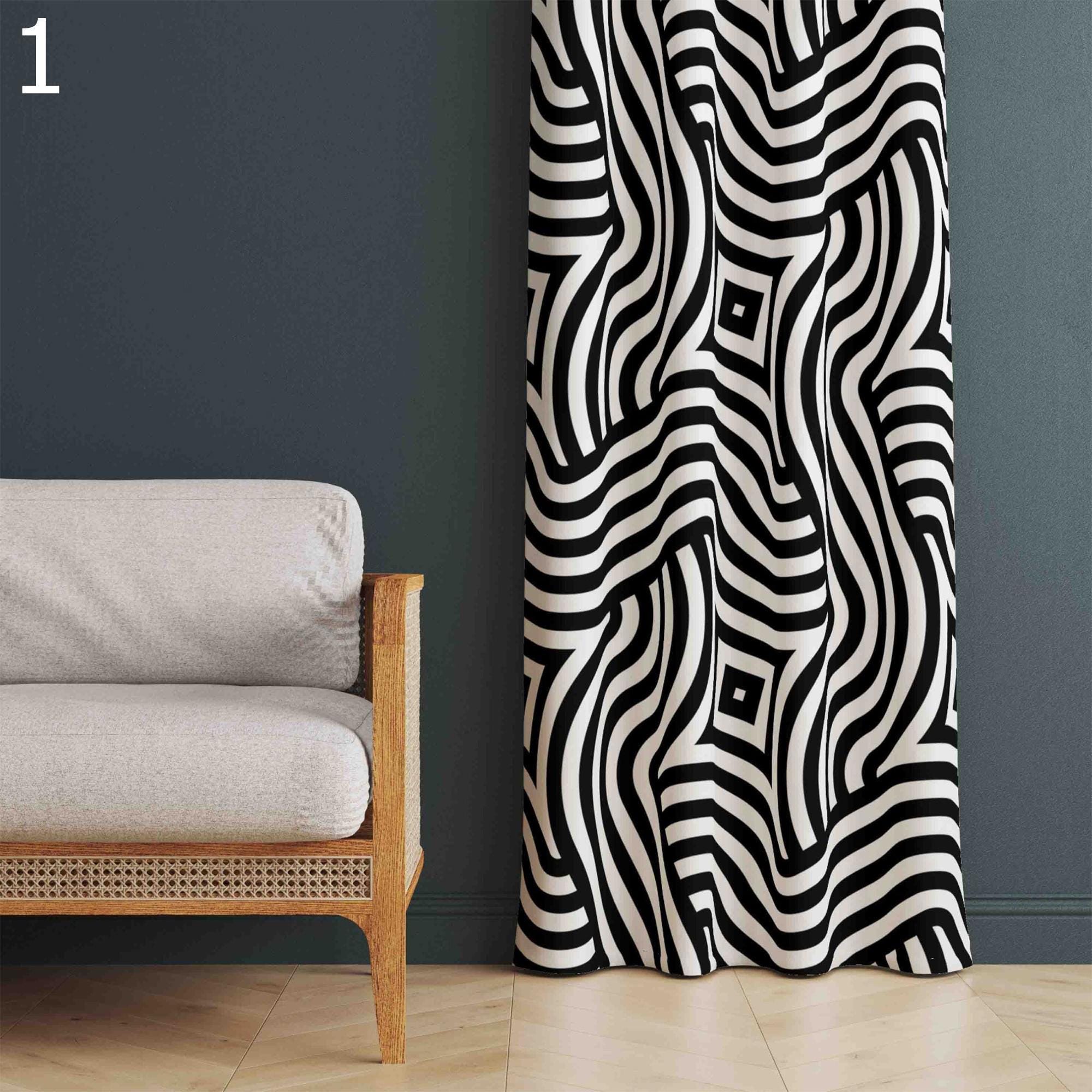 Black Curtain Panels, Retro Boho Curtains, Mcm Curtain, Abstract Retro Style Living Room Curtain, Mod Curtains