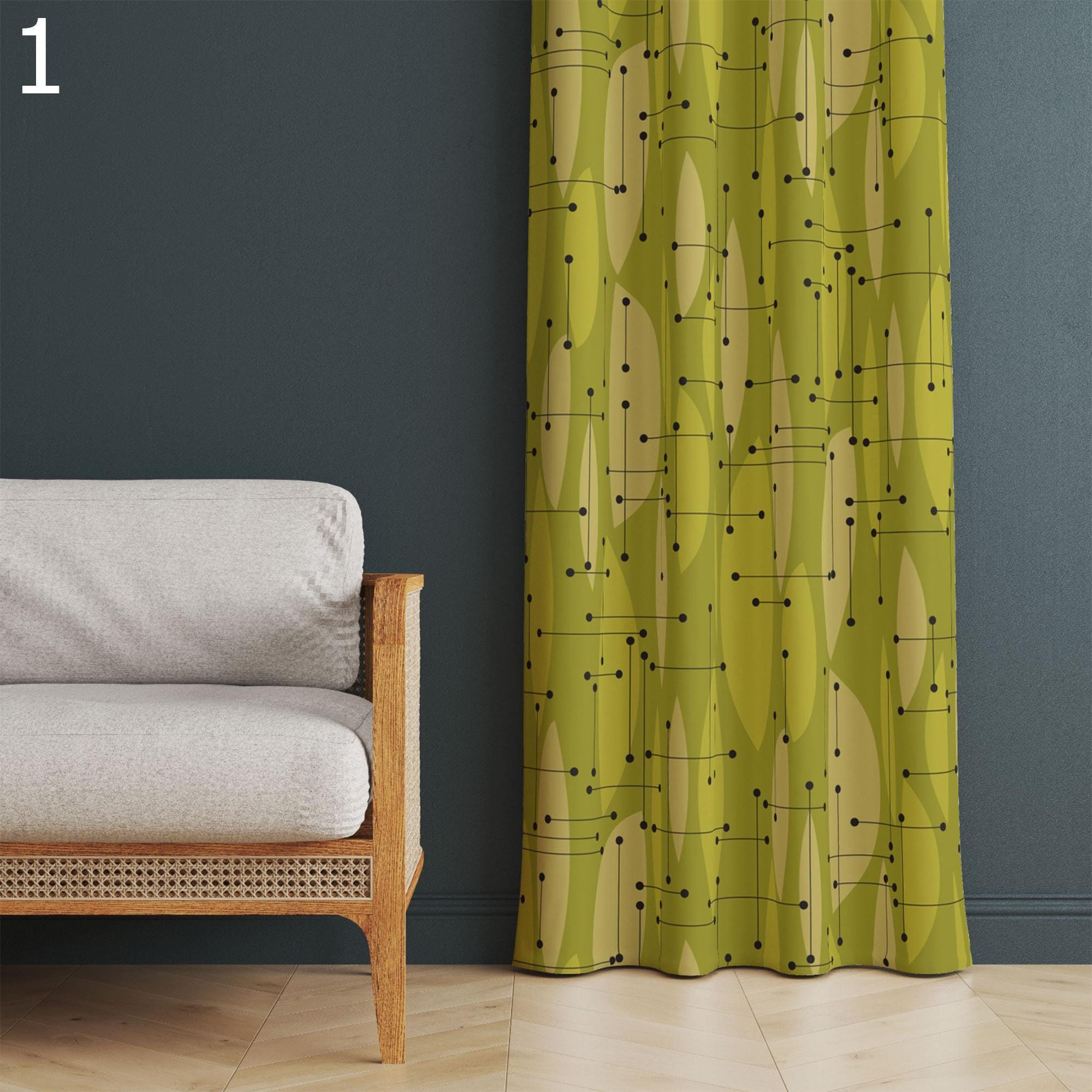 Mid-Century Modern Panel Curtains, Retro Geometric Window Grommet Drapes, Botanical Abstract Curtains, Boho Scandinavian Blackout Curtain