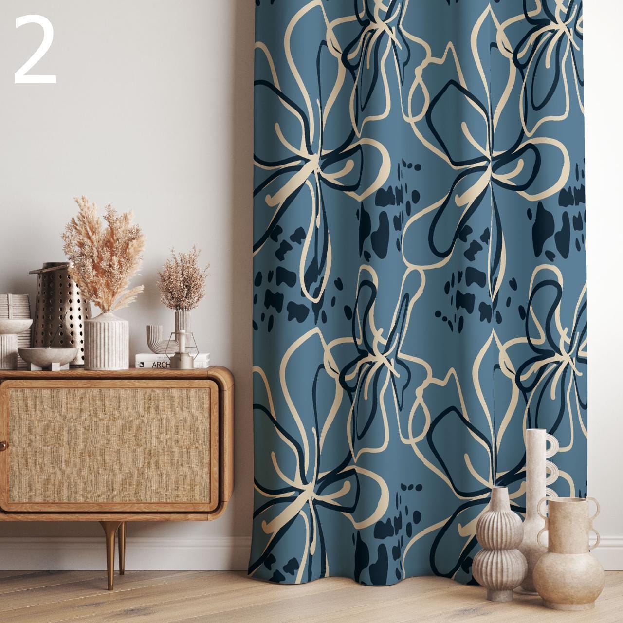 Modern Abstract Curtains, Geometric Line Art Drapes, Boho Graphic Window Panels, Blue Neutral Art Deco Curtains