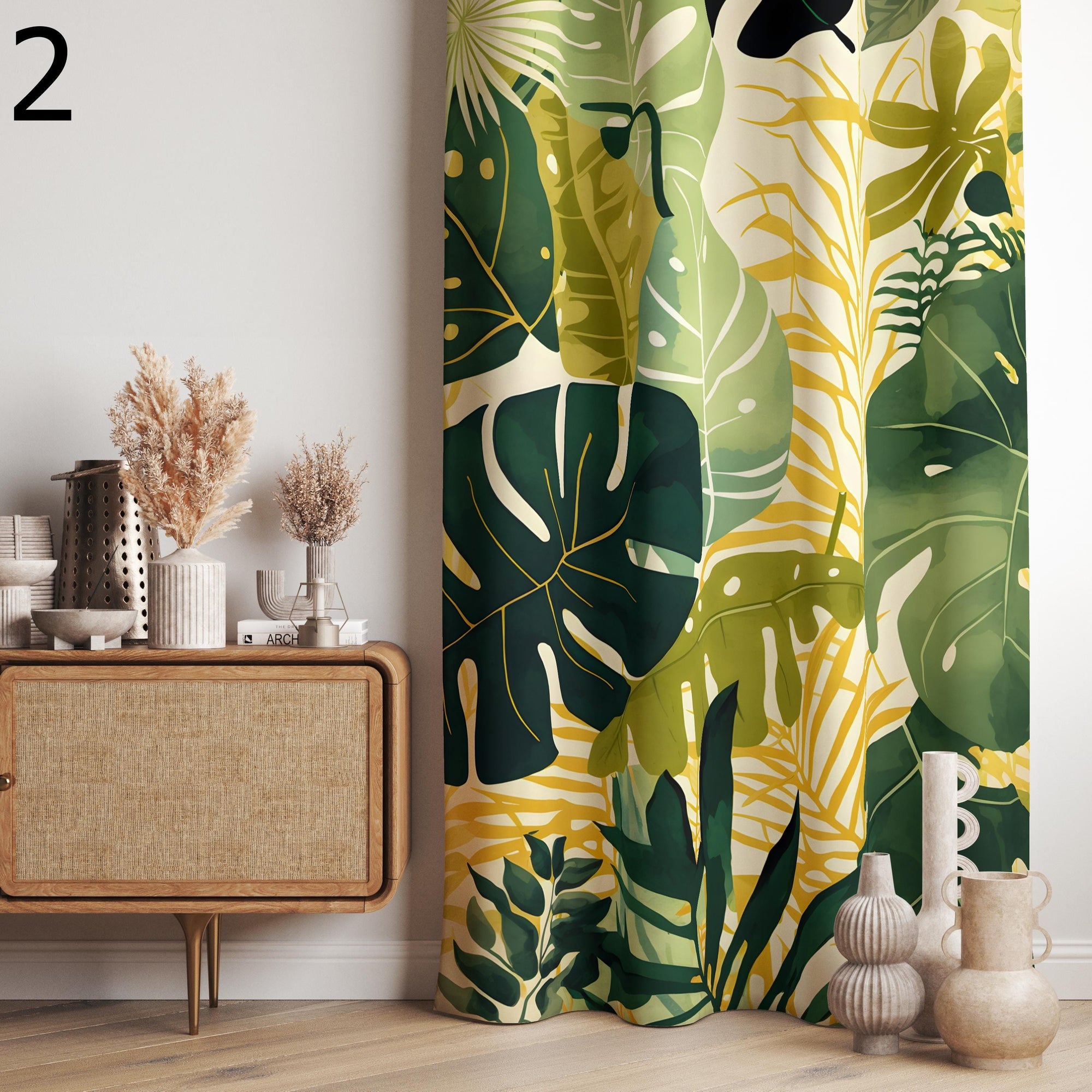 Tropical Curtains, Botanical Leaves Curtain Panels, Tropic Leaf Printed Drapes, Modern Vintage Tropical Curtains, Exotic Leaves Curtains