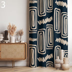 Modern Abstract Curtains, Geometric Line Art Drapes, Boho Graphic Window Panels, Blue Neutral Art Deco Curtains
